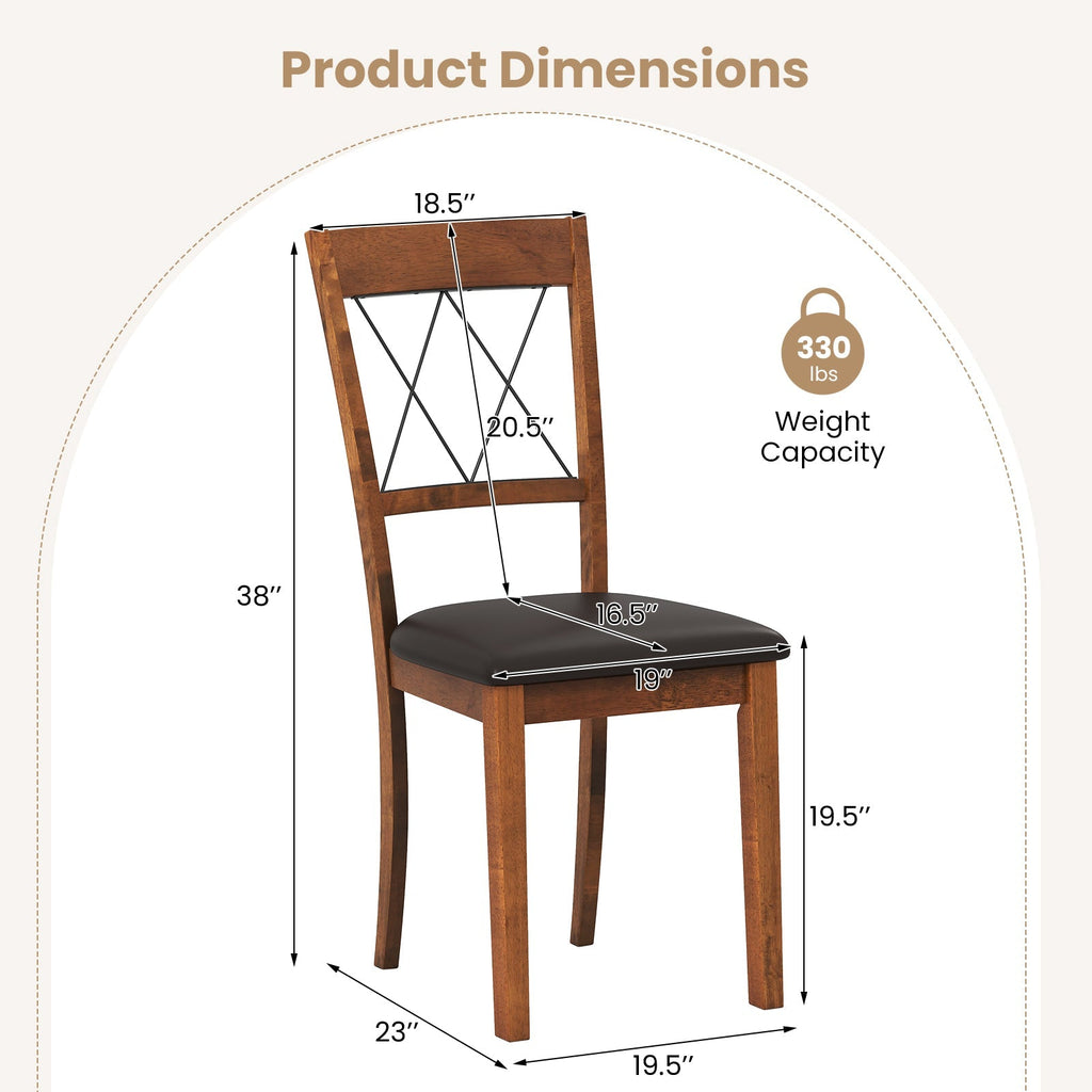 Dining Chair Set of 2 Fabric Upholstered Kitchen Armless Chairs with Rubber Wood Frame-Walnut
