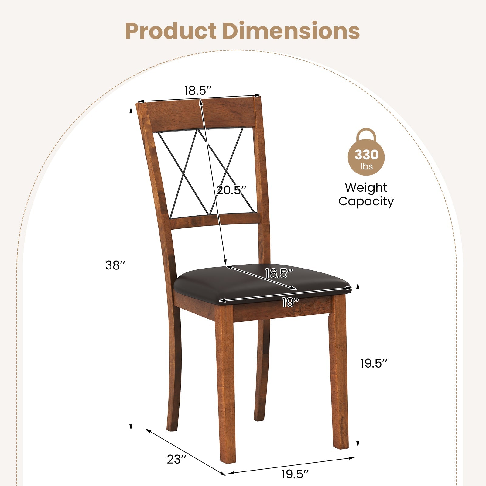 Dining Chair Set of 2 Fabric Upholstered Kitchen Armless Chairs with Rubber Wood Frame-Walnut