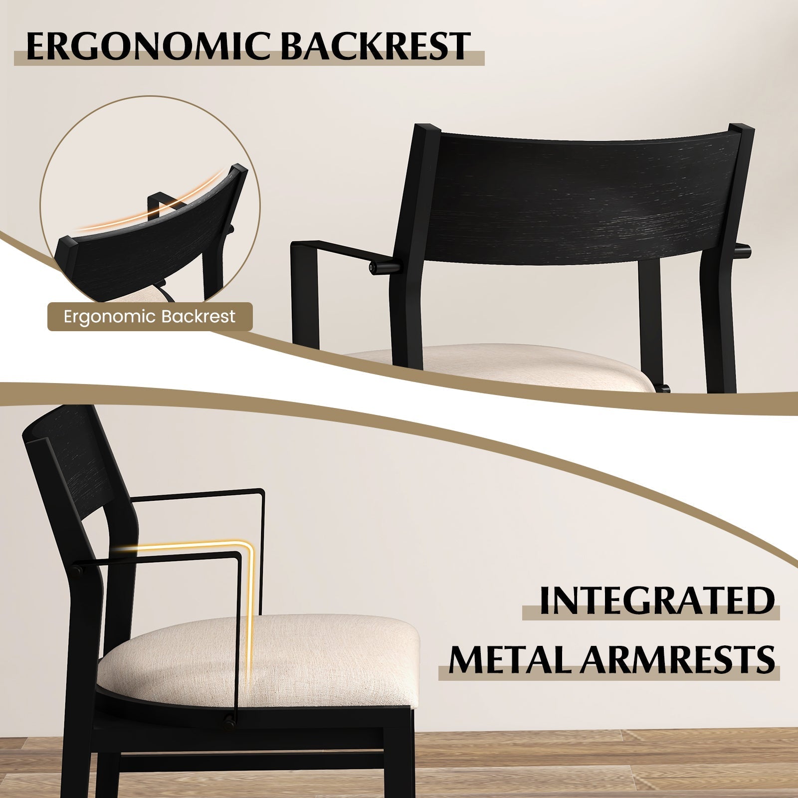 Dining Chair with Contoured Backrest and Padded Seat Set of 2