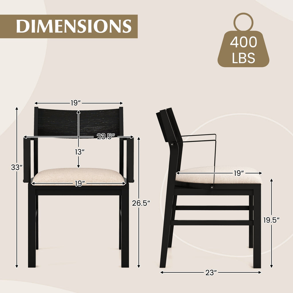 Dining Chair with Contoured Backrest and Padded Seat Set of 2
