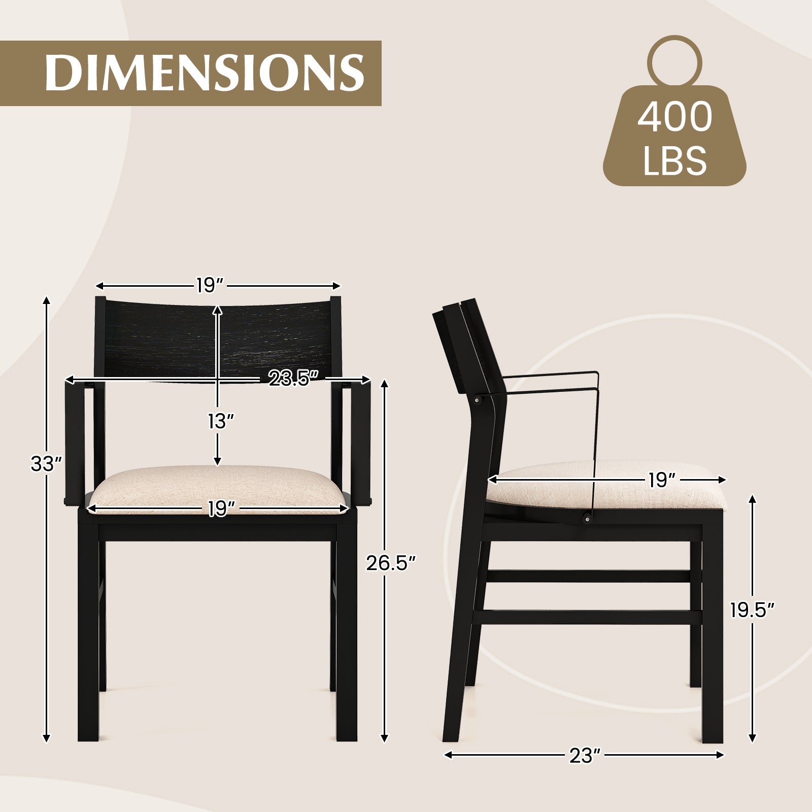 Dining Chair with Contoured Backrest and Padded Seat Set of 2