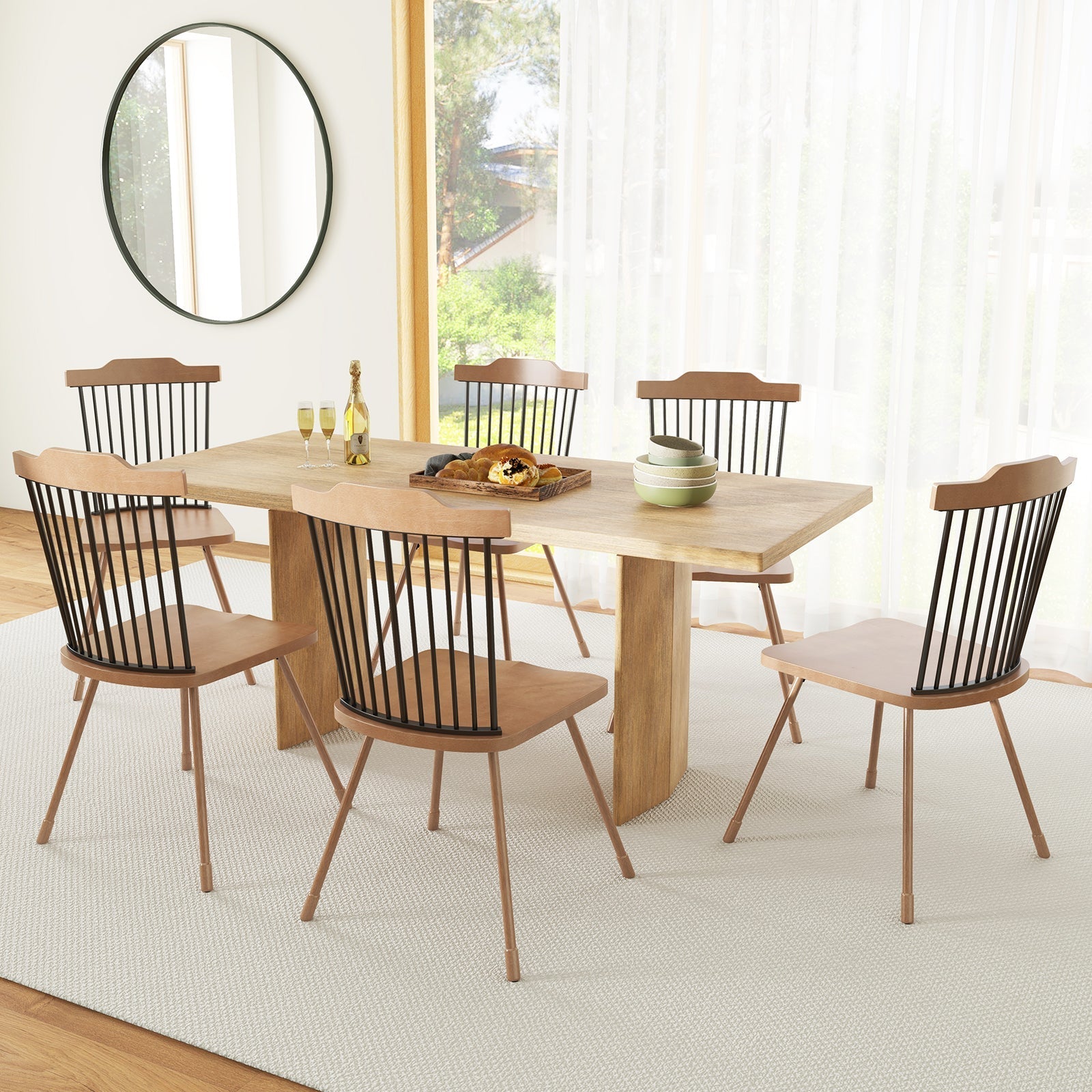 Dining Chair with Spindle Back and Ergonomic Contoured Seat Set of 2-Natural