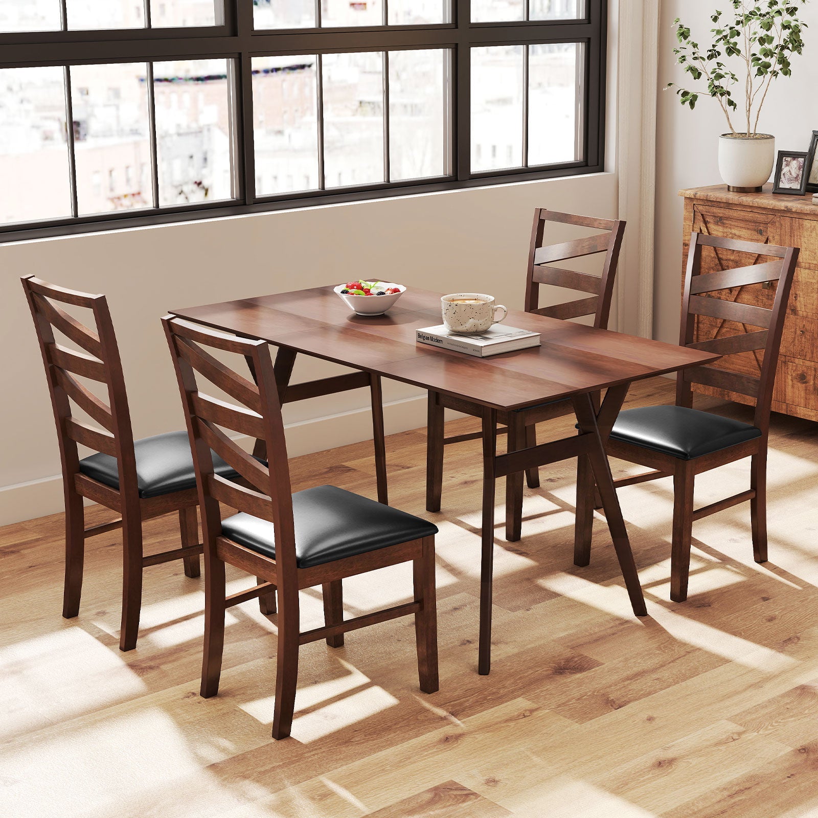 Dining Chairs Set of 2 Kitchen Side Chairs with Rubber Wood Legs-Walnut
