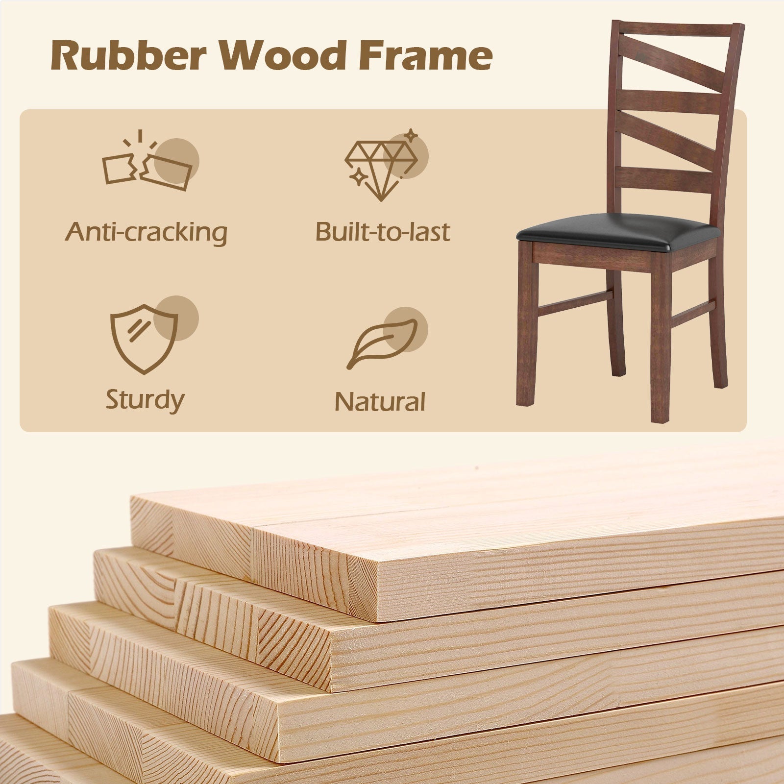 Dining Chairs Set of 2 Kitchen Side Chairs with Rubber Wood Legs-Walnut