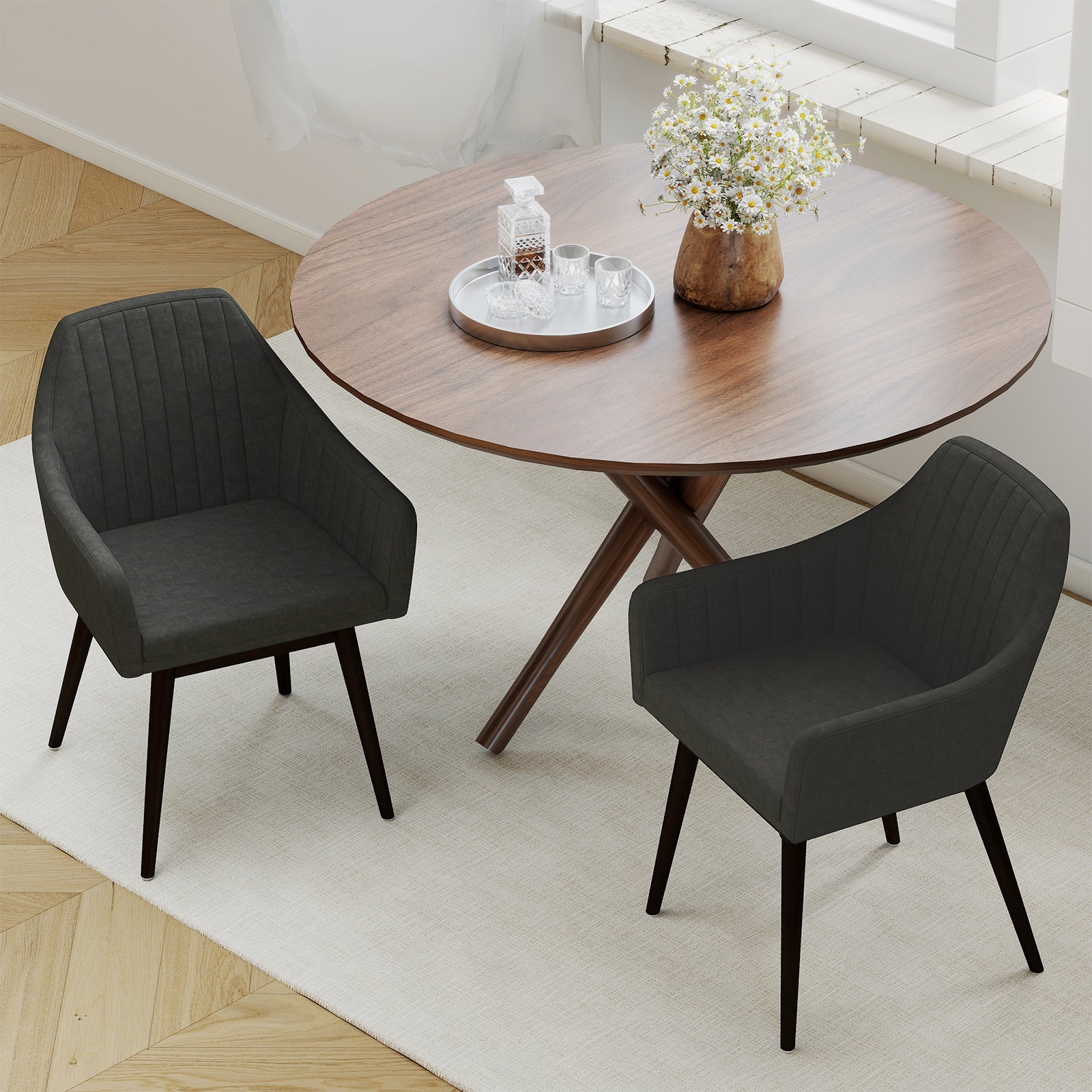 Dining Chairs Set of 2 Upholstered Accent Chairs with Comfy Padded Backrest and Seat