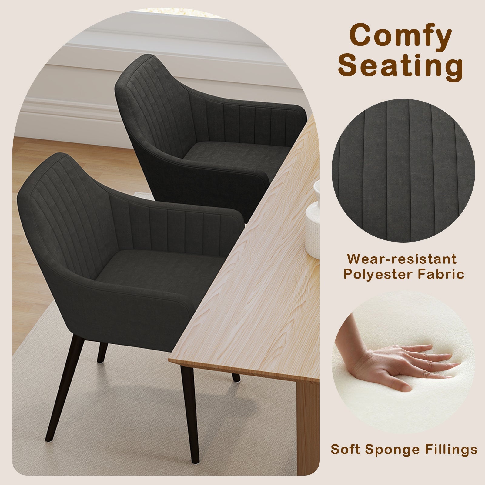 Dining Chairs Set of 2 Upholstered Accent Chairs with Comfy Padded Backrest and Seat