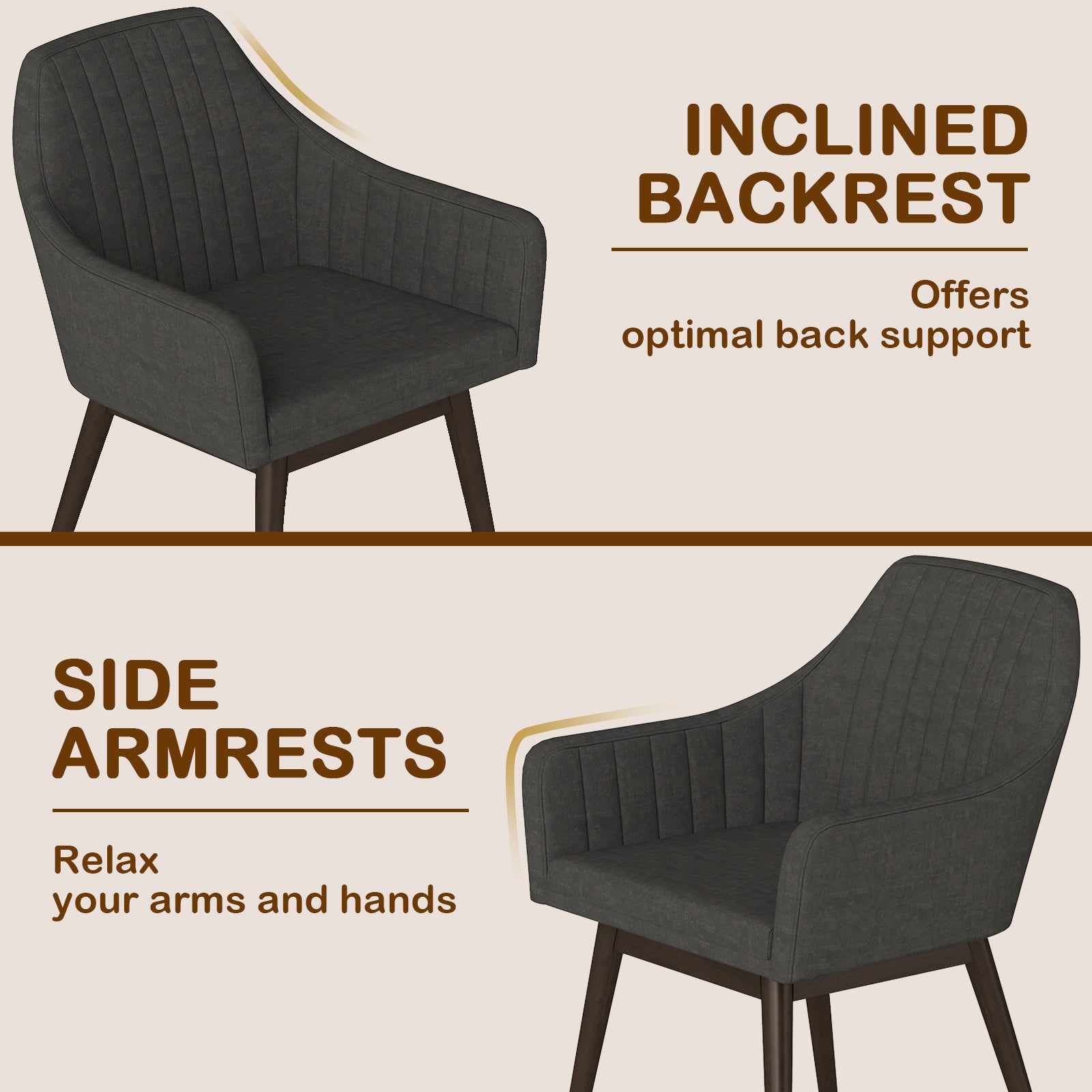 Dining Chairs Set of 2 Upholstered Accent Chairs with Comfy Padded Backrest and Seat