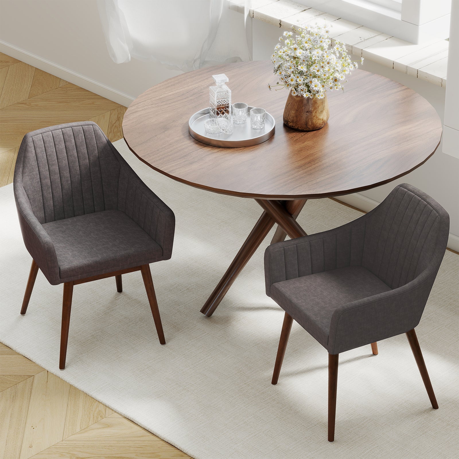 Dining Chairs Set of 2 Upholstered Accent Chairs with Comfy Padded Backrest and Seat