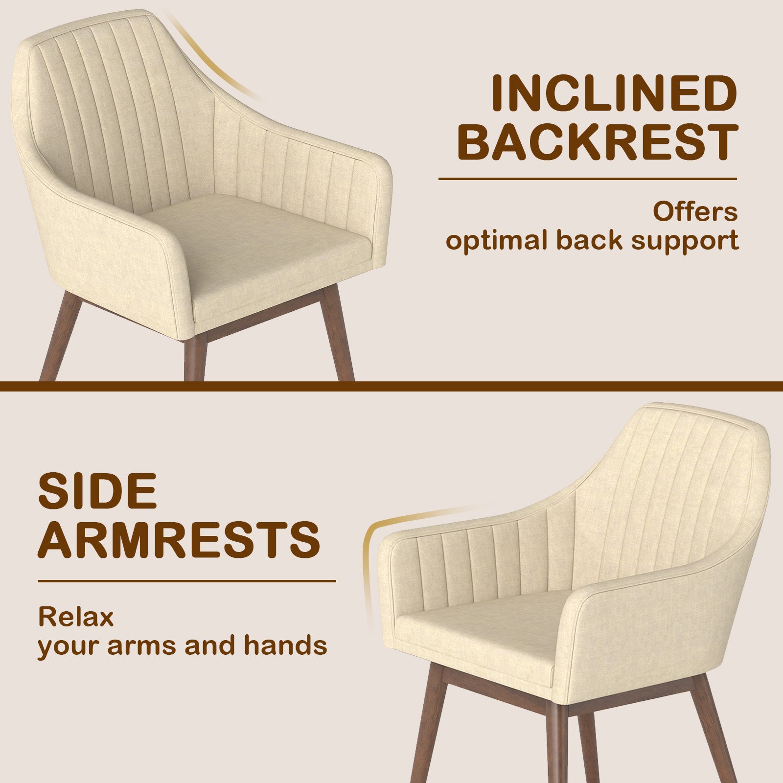 Dining Chairs Set of 2 Upholstered Accent Chairs with Comfy Padded Backrest and Seat