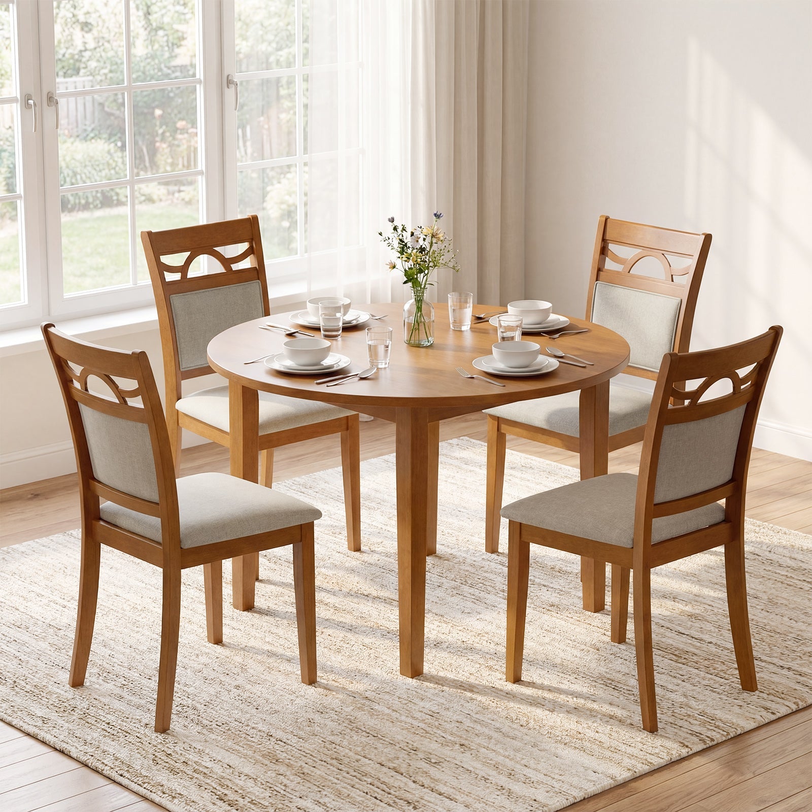 Dining Chairs Set of 2 Dining Room Chairs with Rubber Wood Frame-Brown