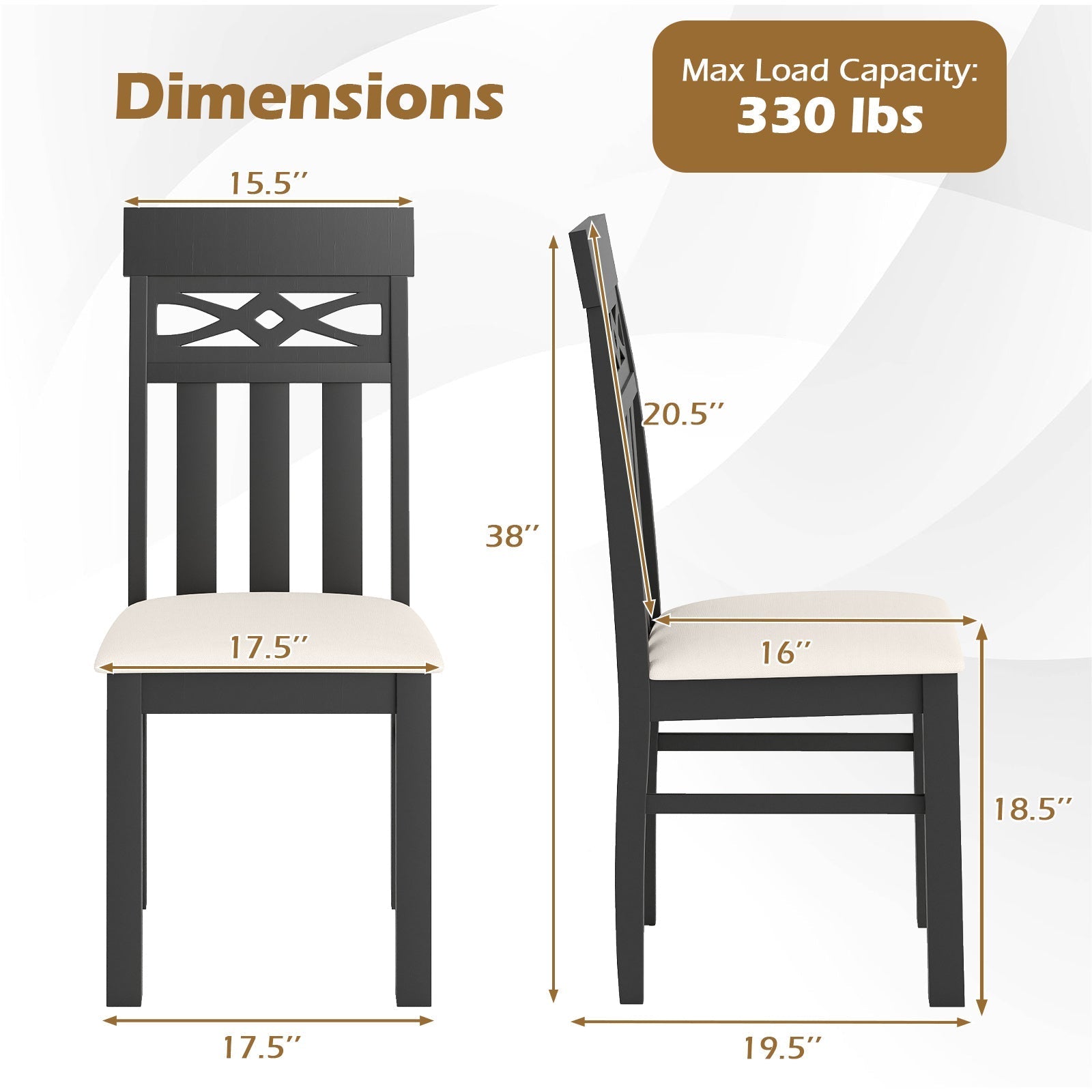 Dining Chairs Set of 2 High Back Dining Room Chairs with Padded Seat and Rubber Wood Frame-Black