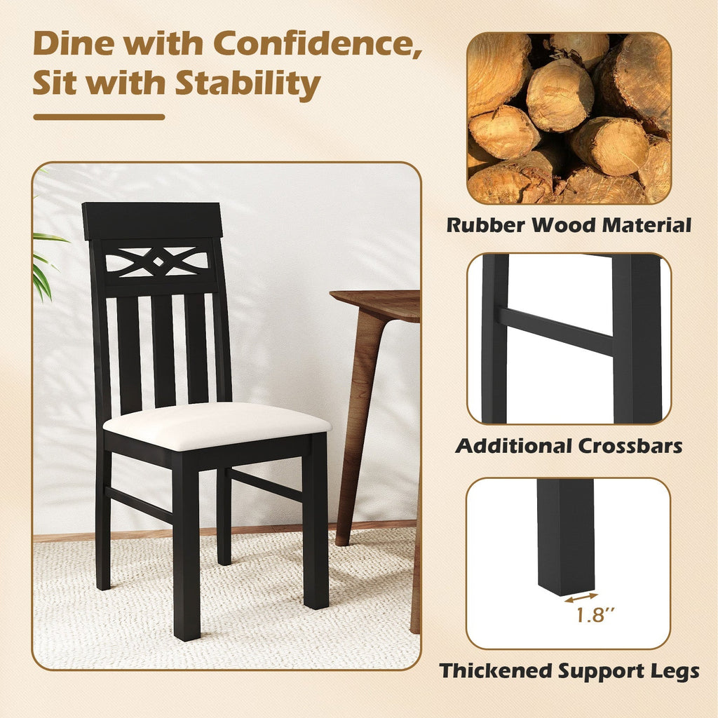 Dining Chairs Set of 2 High Back Dining Room Chairs with Padded Seat and Rubber Wood Frame-Black
