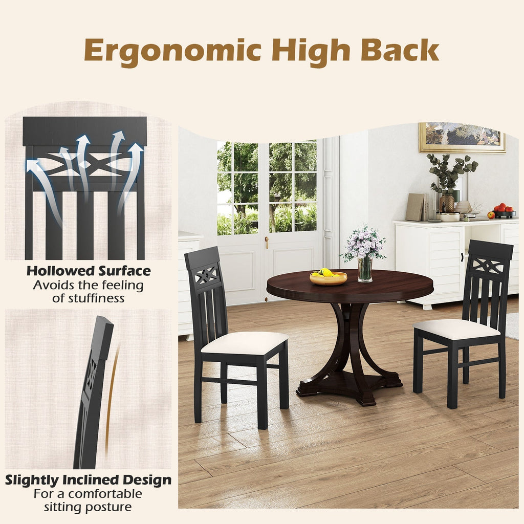 Dining Chairs Set of 2 High Back Dining Room Chairs with Padded Seat and Rubber Wood Frame-Black