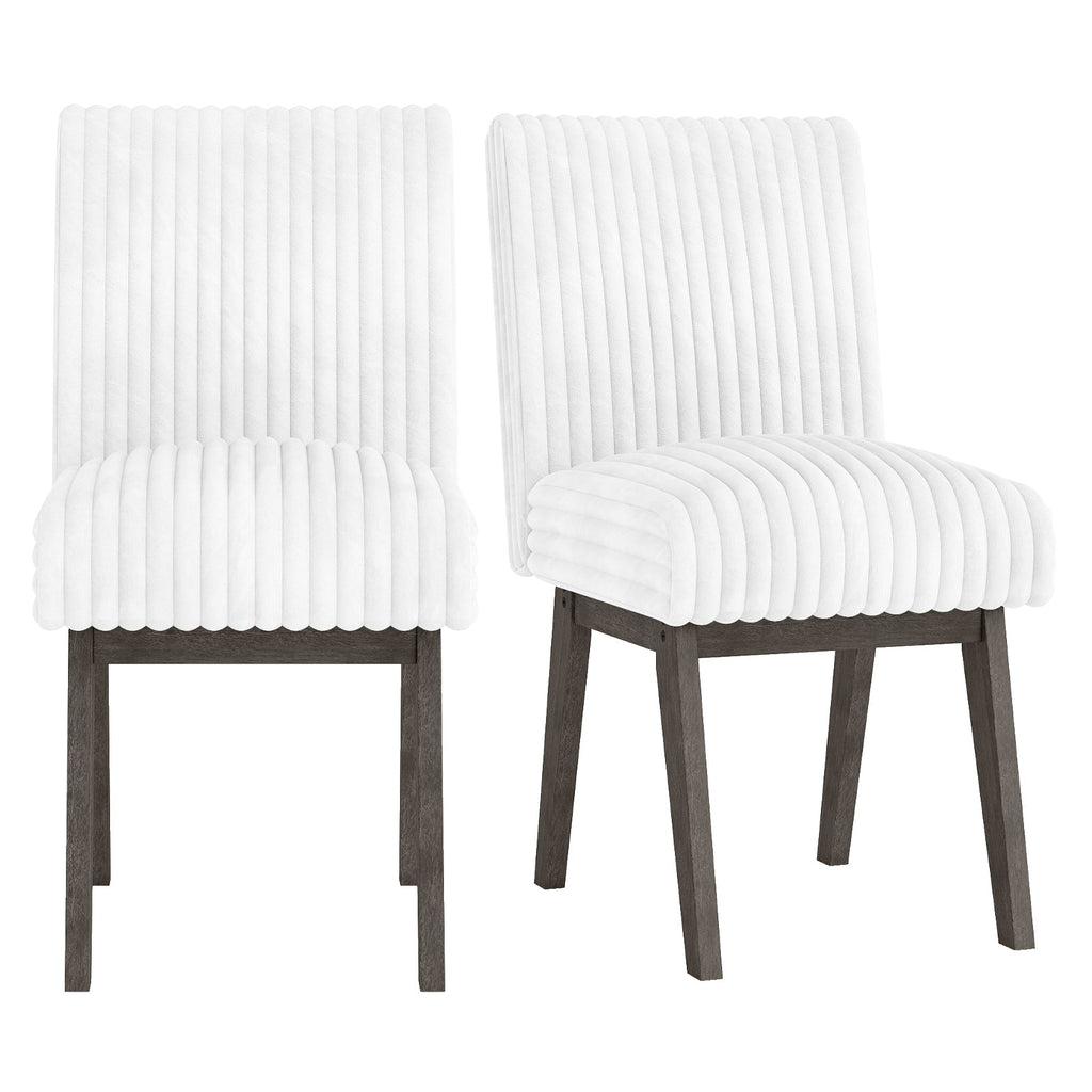 Dining Chairs Set of 2 Fabric Upholstered Kitchen Chairs with Padded Seatand Rubber Wood Legs-White+Grey