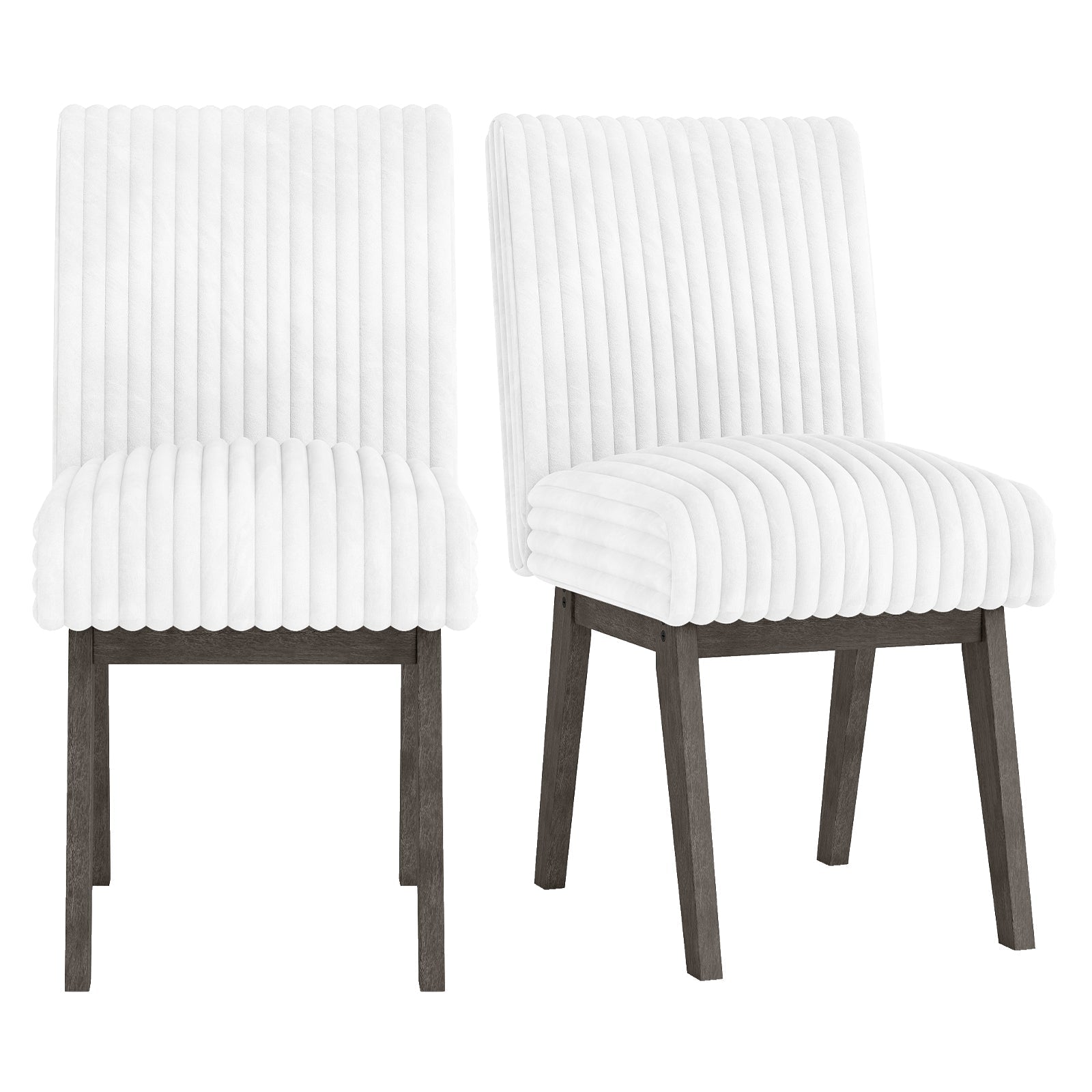 Dining Chairs Set of 2 Fabric Upholstered Kitchen Chairs with Padded Seatand Rubber Wood Legs-White+Grey