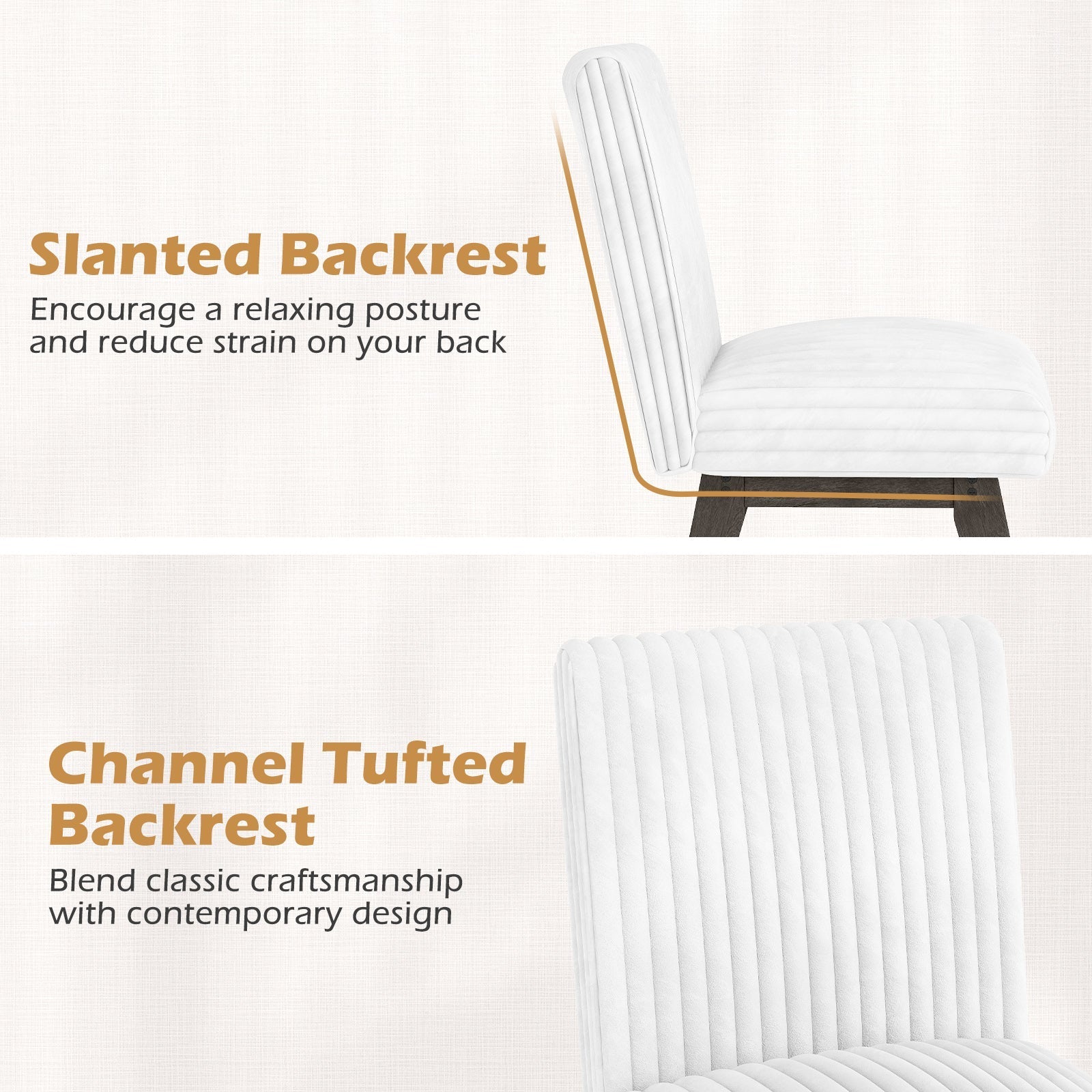 Dining Chairs Set of 2 Fabric Upholstered Kitchen Chairs with Padded Seatand Rubber Wood Legs-White+Grey