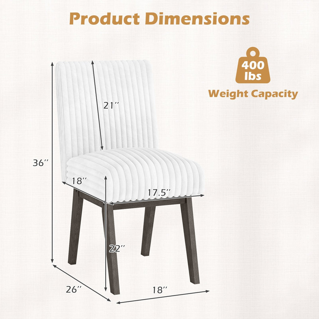 Dining Chairs Set of 2 Fabric Upholstered Kitchen Chairs with Padded Seatand Rubber Wood Legs-White+Grey
