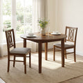 Dining Chairs Set of 2 Rubber Wood Dining Room Chairs with Hollowed Backrest-Walnut
