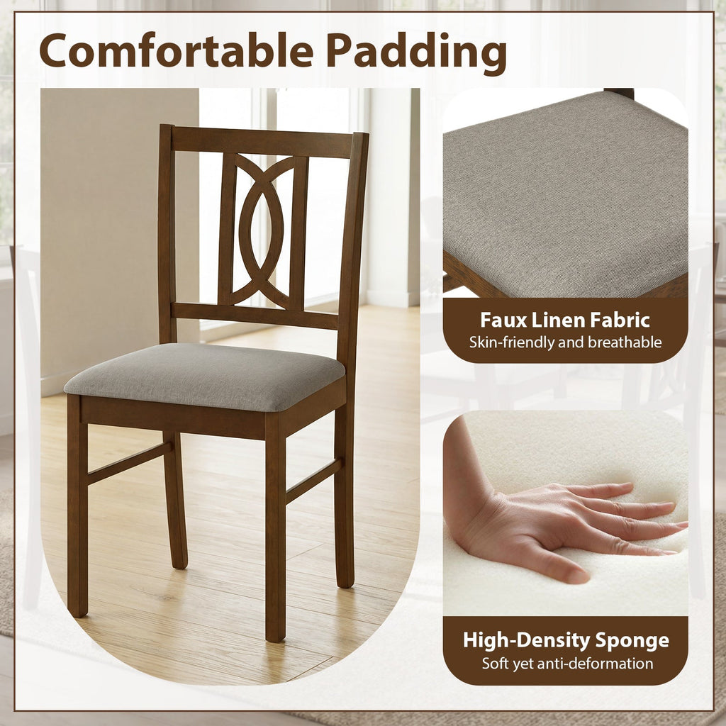 Dining Chairs Set of 2 Rubber Wood Dining Room Chairs with Hollowed Backrest-Walnut