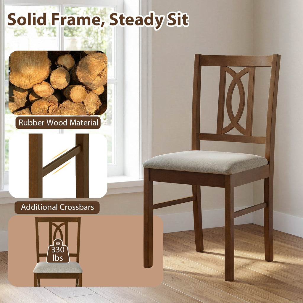 Dining Chairs Set of 2 Rubber Wood Dining Room Chairs with Hollowed Backrest-Walnut