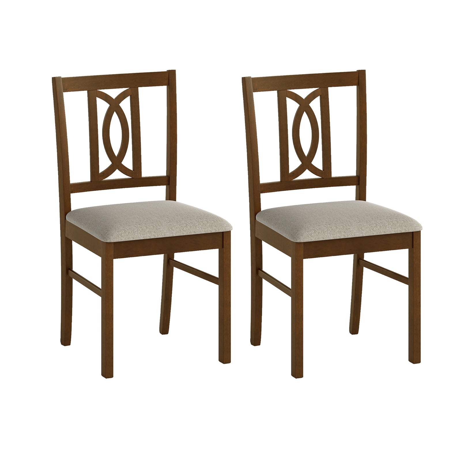 Dining Chairs Set of 2 Rubber Wood Dining Room Chairs with Hollowed Backrest-Walnut