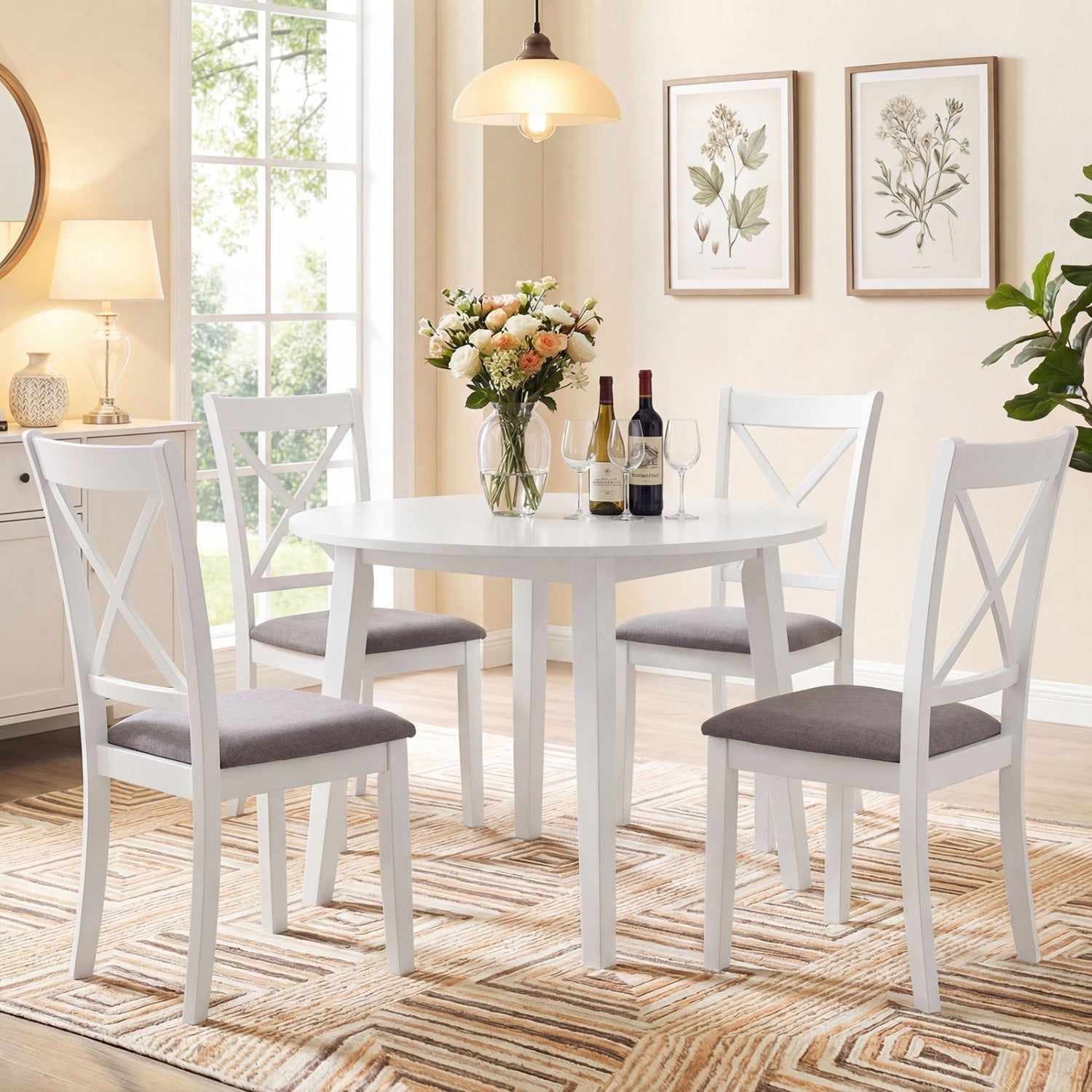Dining Chairs Set of 4 Rubber Wood Dining Room Chairs with Comfortable Backrest and Padded Seat
