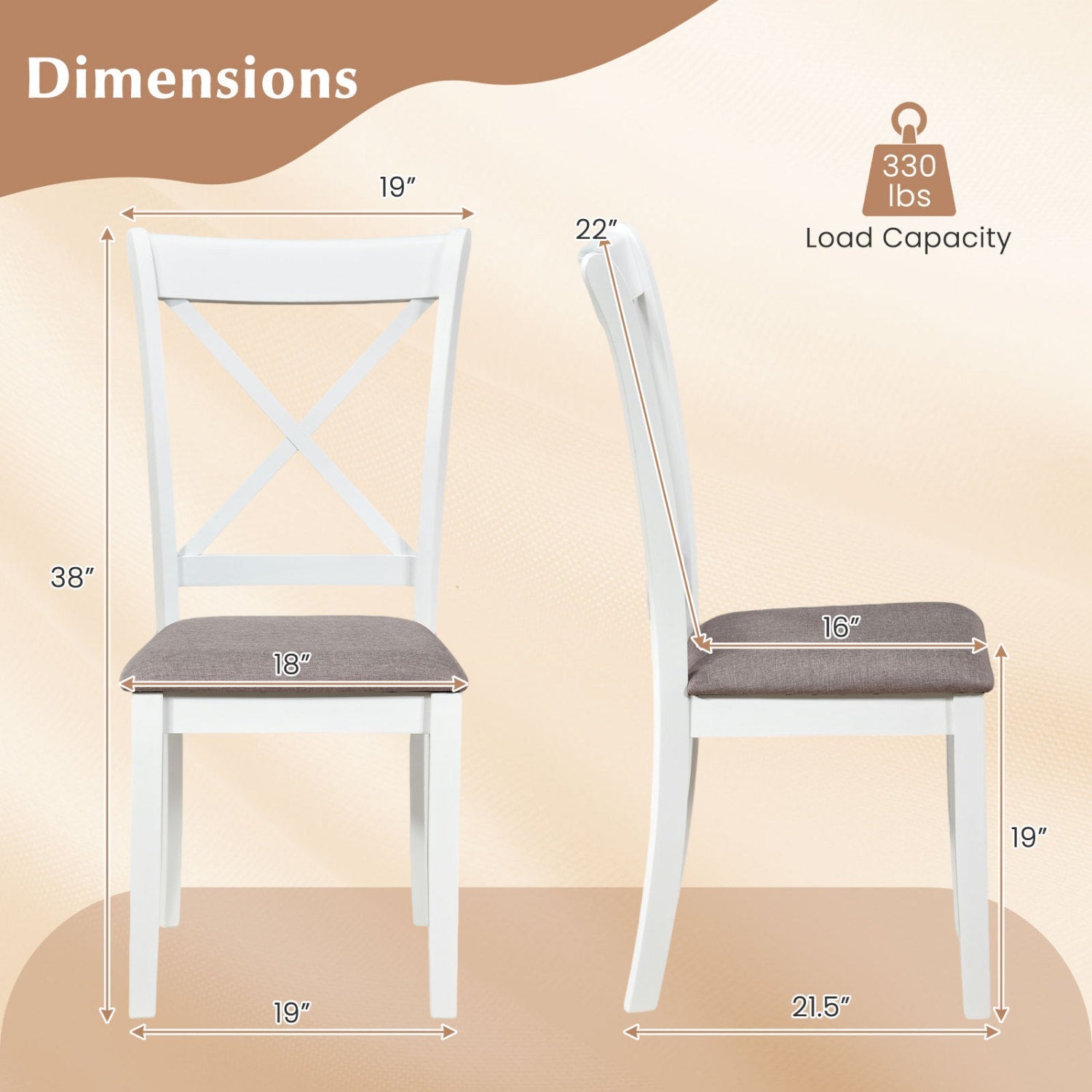 Dining Chairs Set of 4 Rubber Wood Dining Room Chairs with Comfortable Backrest and Padded Seat