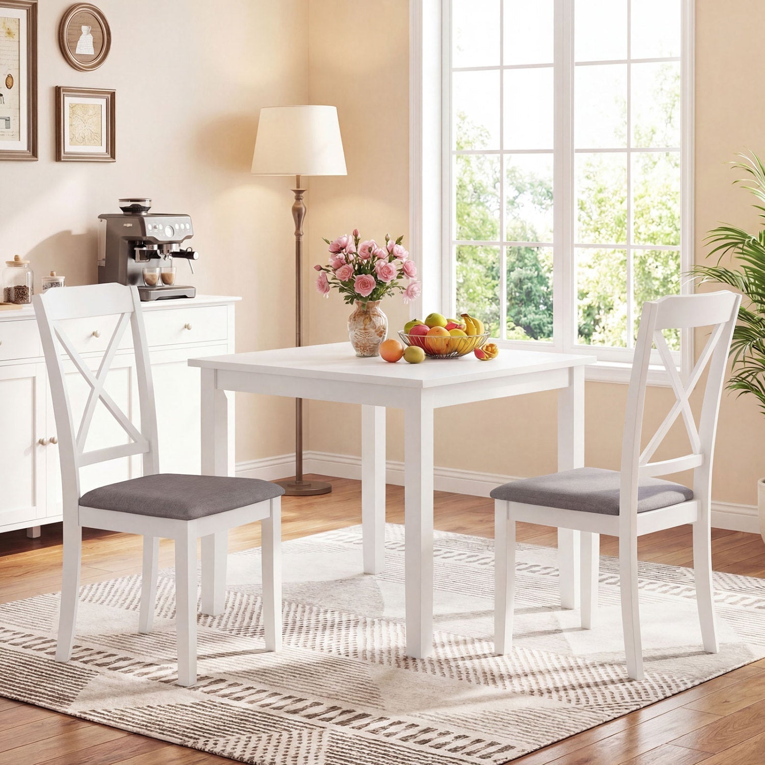 Dining Chairs Set of 4 Rubber Wood Dining Room Chairs with Comfortable Backrest and Padded Seat