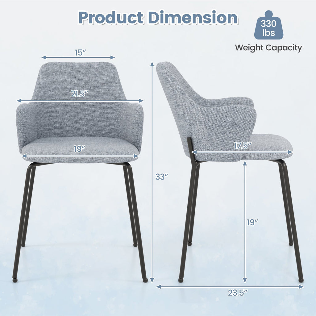 Dining Chairs Set of 2 with Curved Backrest Wide Seat and Armrests