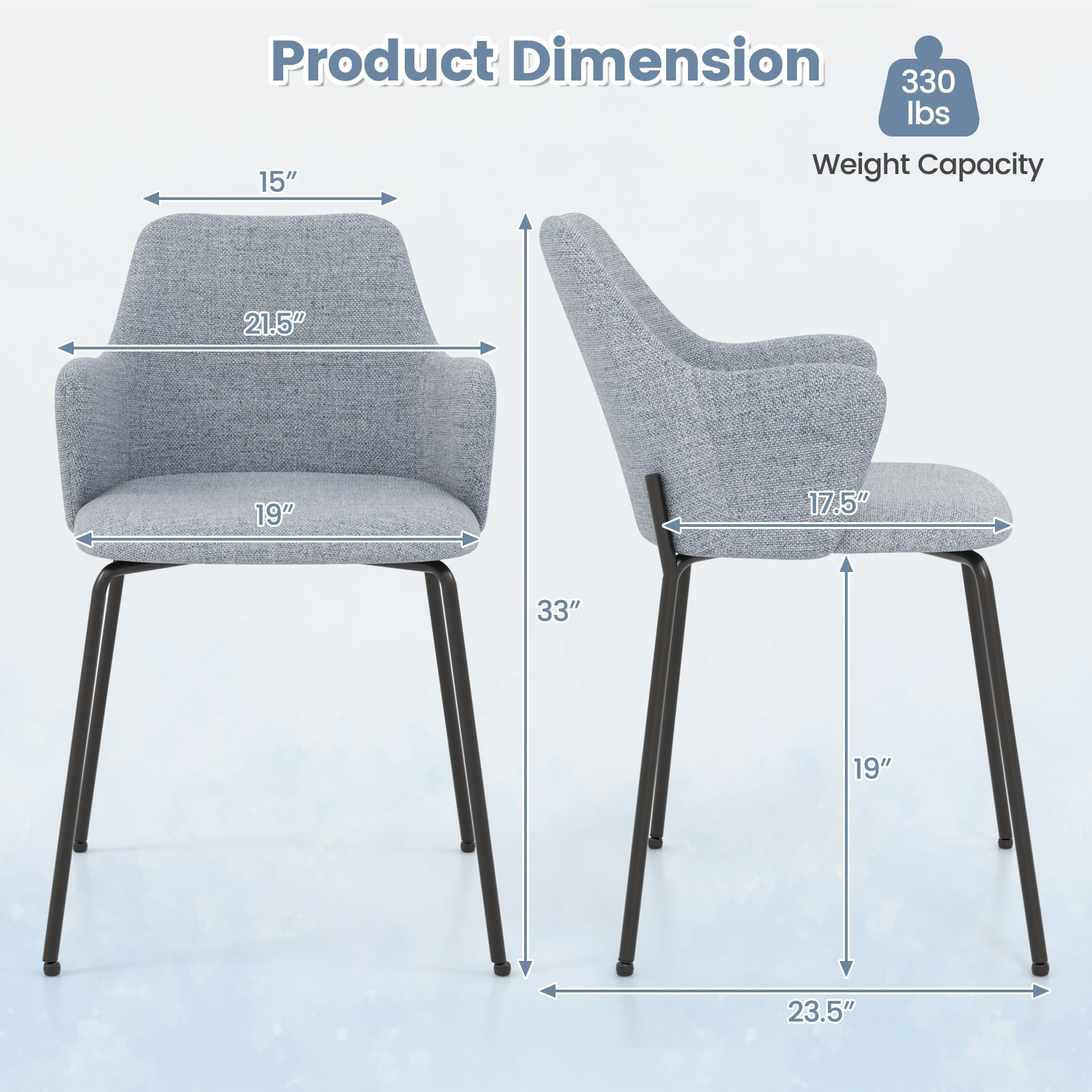 Dining Chairs Set of 2 with Curved Backrest Wide Seat and Armrests