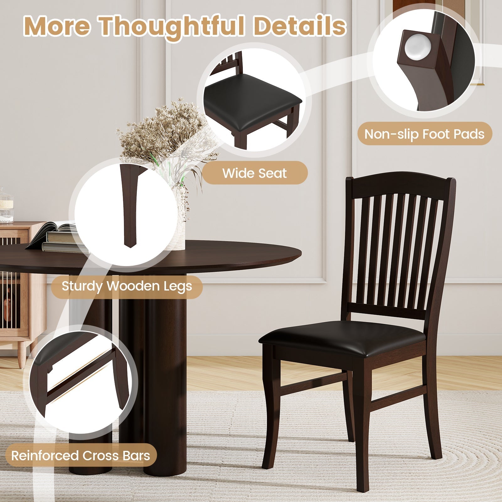 Dining Chairs Set of 2 Kitchen Side Chairs Mid-century Armless Dinette Chairs-Coffee