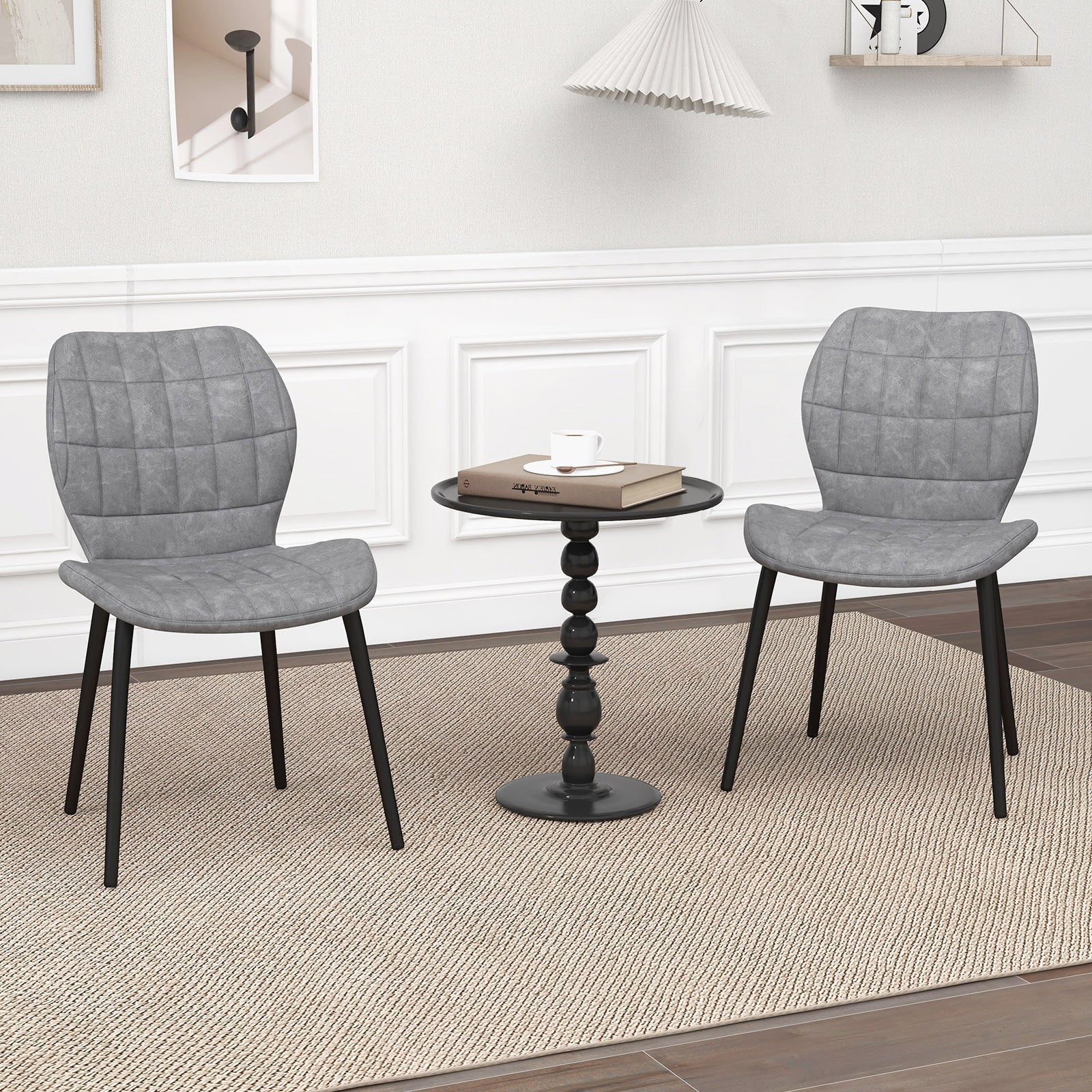 Dining Chairs Set of 2 with Padded Back Metal Legs and Adjustable Foot Pads