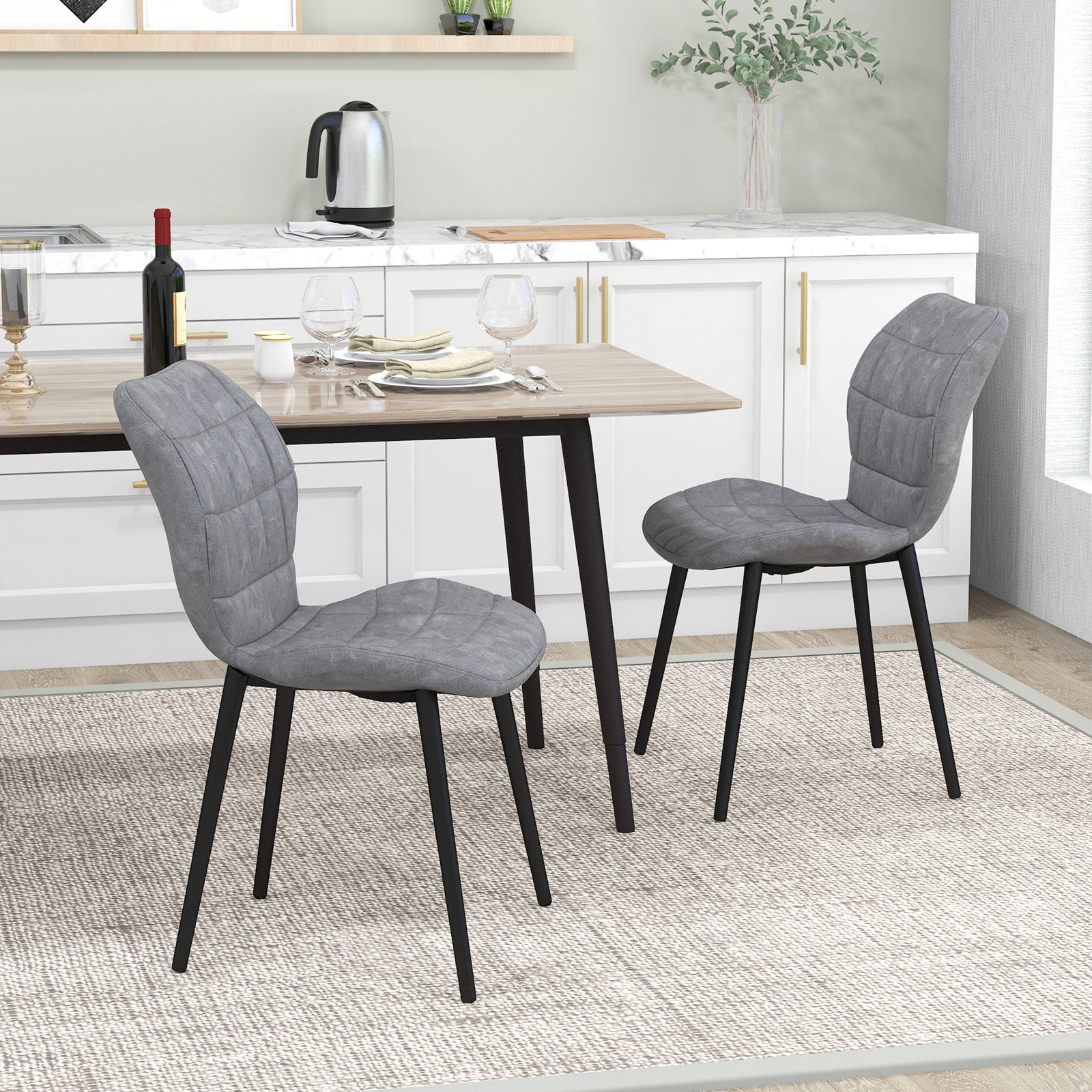 Dining Chairs Set of 2 with Padded Back Metal Legs and Adjustable Foot Pads