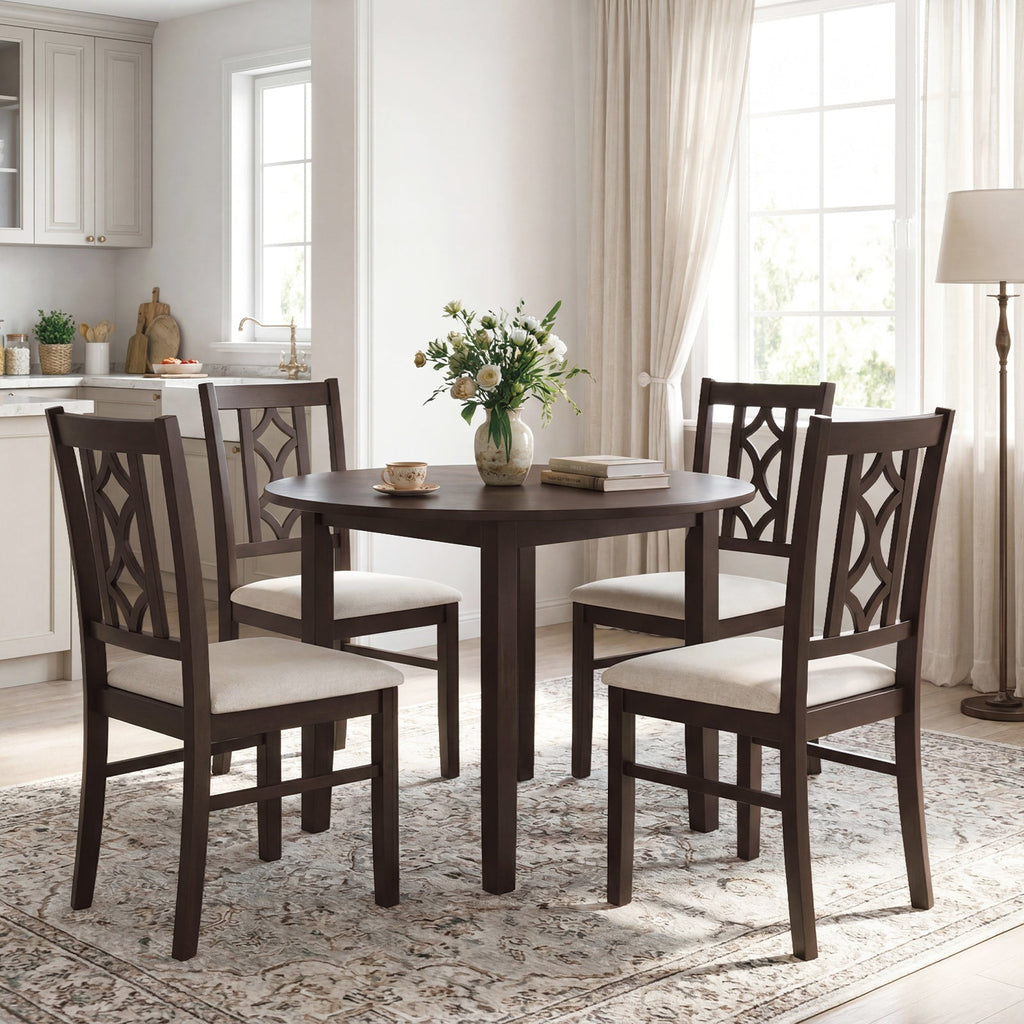 Dining Room Chairs Set of 2 Rubber Wood Dining Chairs with Hollowed Backrest-Brown