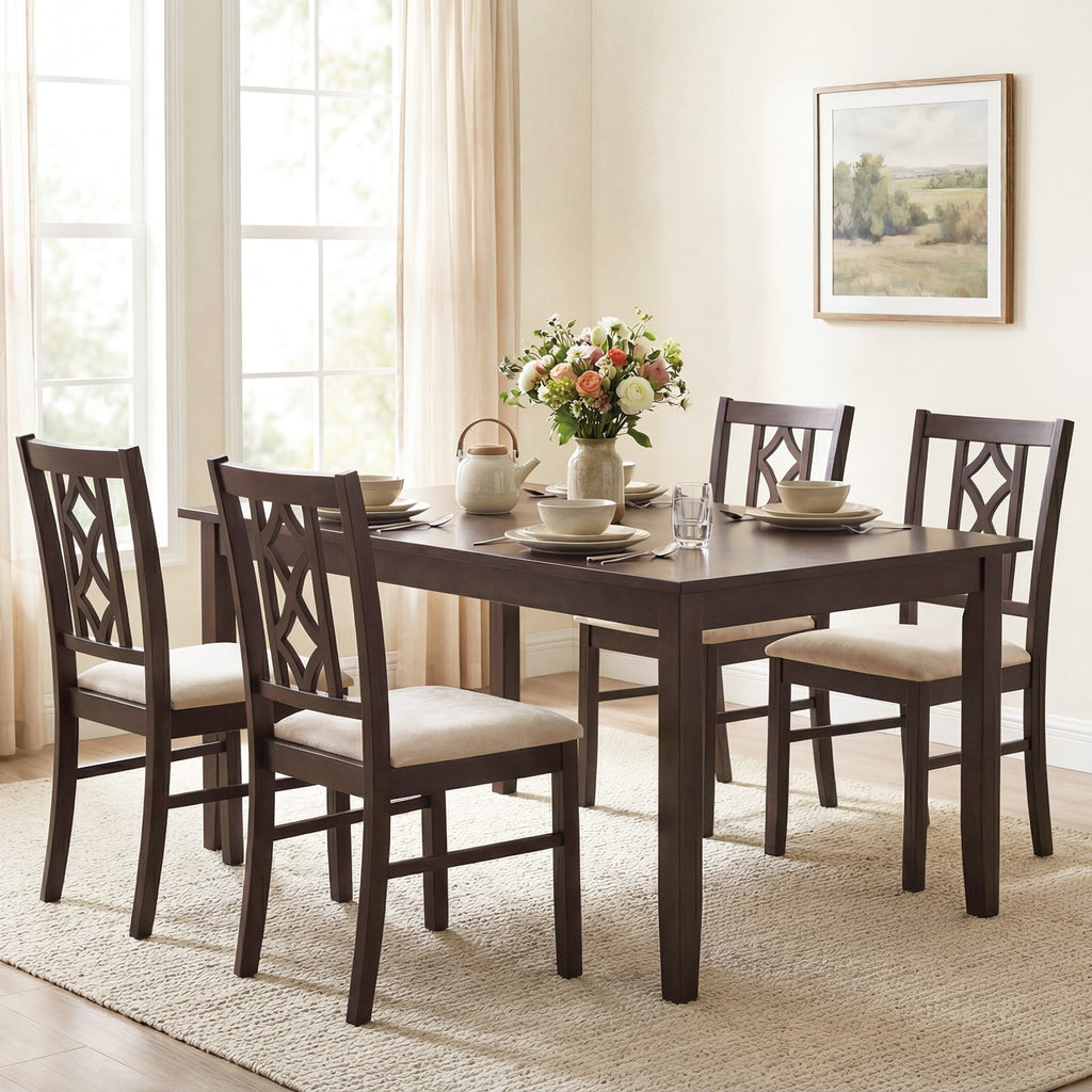 Dining Room Chairs Set of 2 Rubber Wood Dining Chairs with Hollowed Backrest-Brown