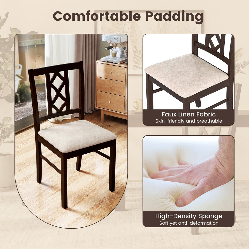 Dining Room Chairs Set of 2 Rubber Wood Dining Chairs with Hollowed Backrest-Brown