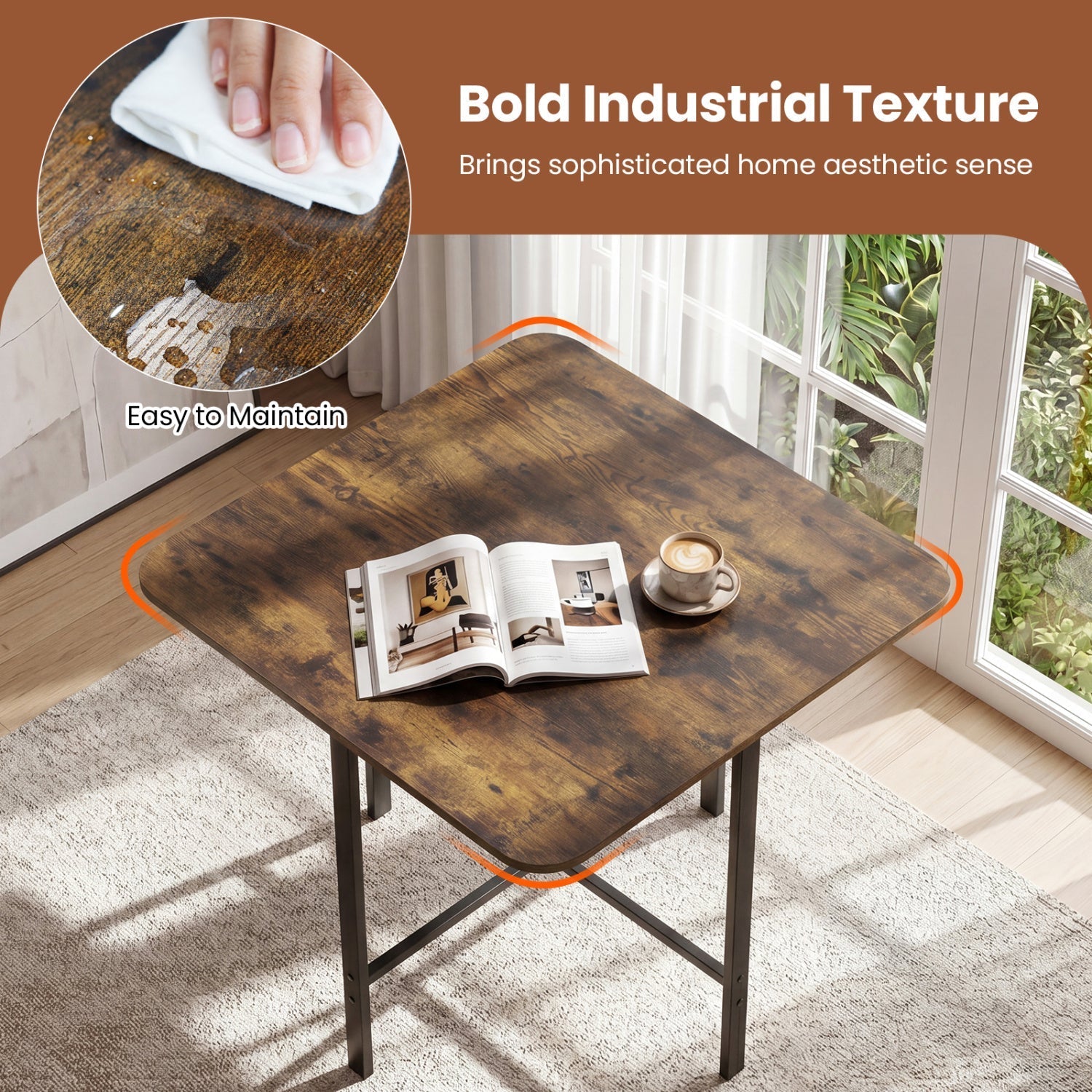 5-Piece Dining Table Set with 4 Upholstered Stools