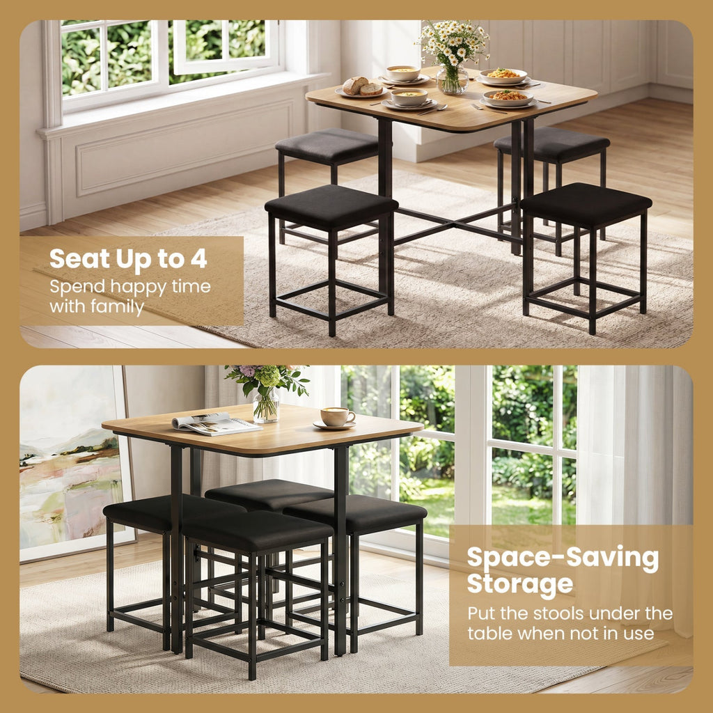 5-Piece Dining Table Set with 4 Upholstered Stools