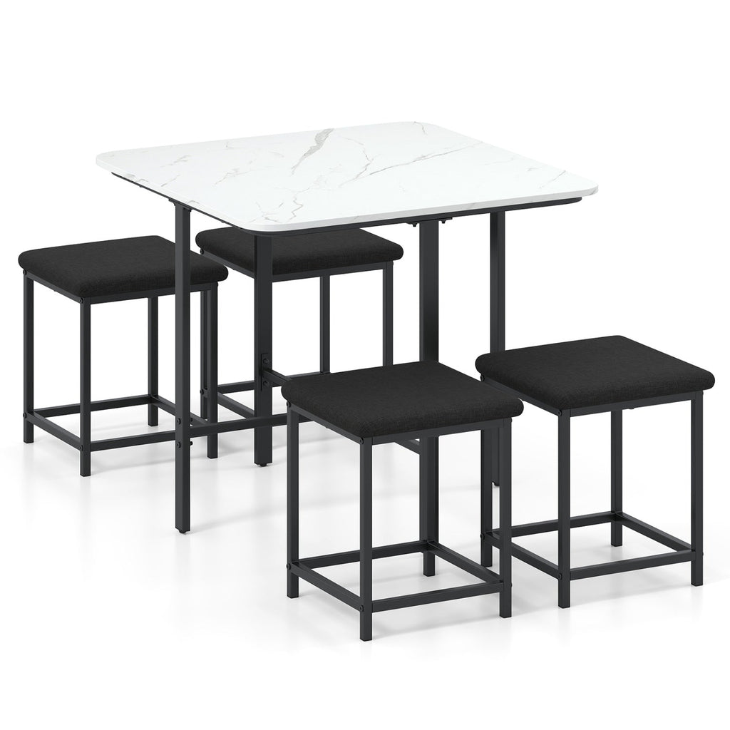 5-Piece Dining Table Set with 4 Upholstered Stools