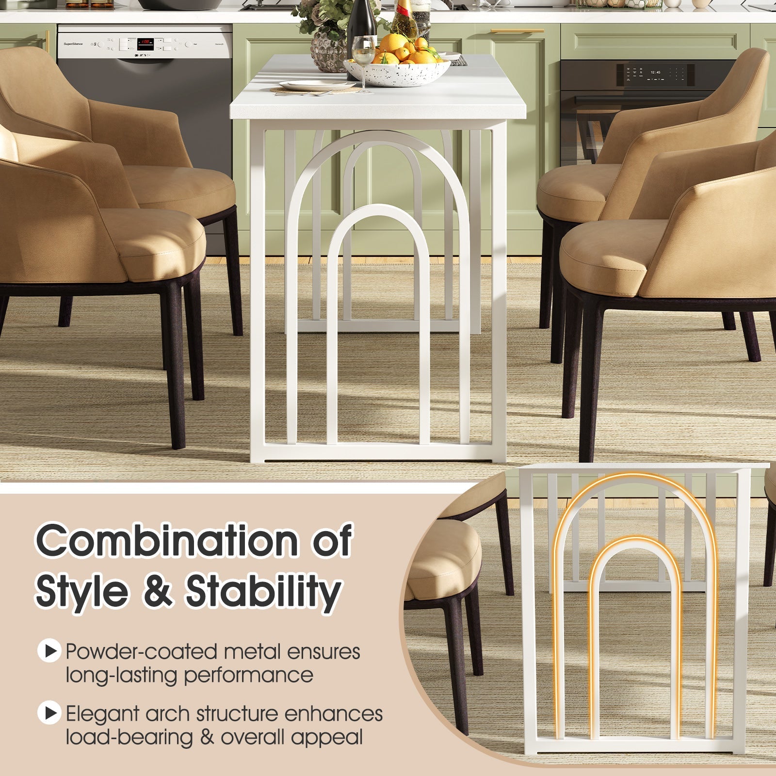 Dining Table for 6-8 People 63 Inch Rectangular Farmhouse Kitchen Table-White