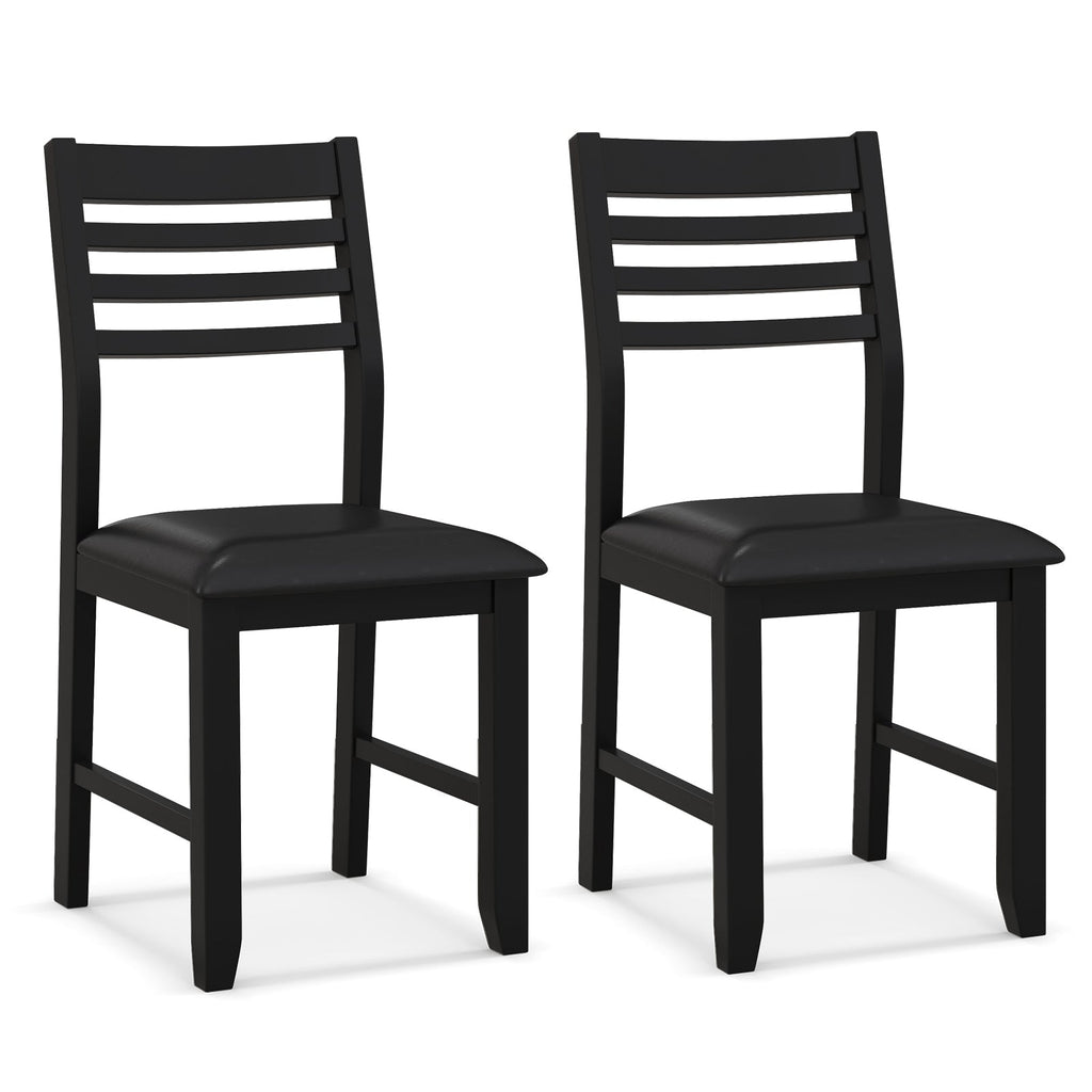Wooden Dining Chair Set of 2 with Rubber Wood Frame and Padded Cushion