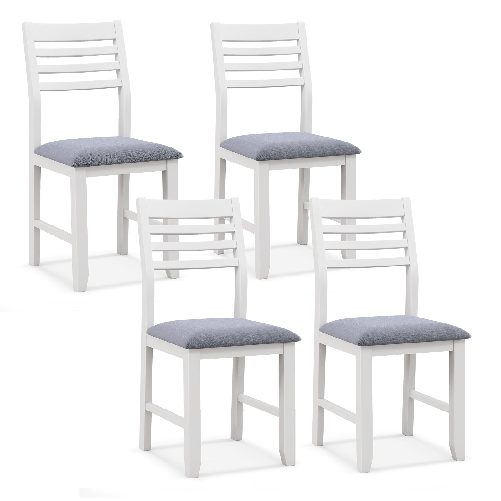 Wooden Dining Chair Set of 2 with Rubber Wood Frame and Padded Cushion