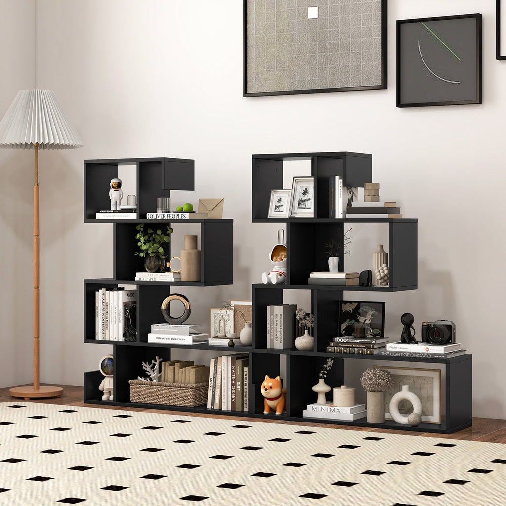 5-Tier S-Shaped Bookshelf Geometric Z-Shelf Bookcase with Open Cubes