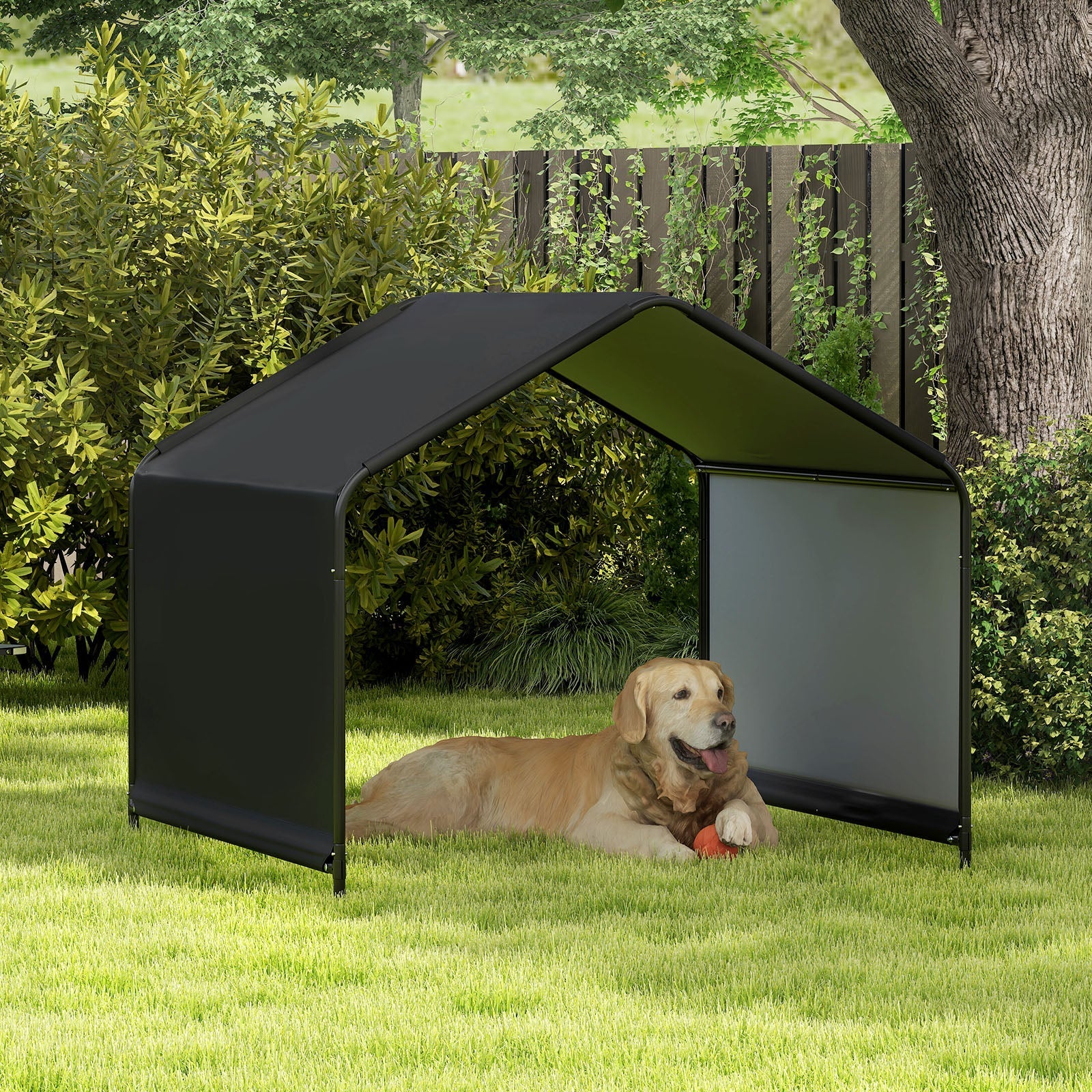 Dog Shade Shelter with Waterproof Roof for Large Medium Small Breeds-Black