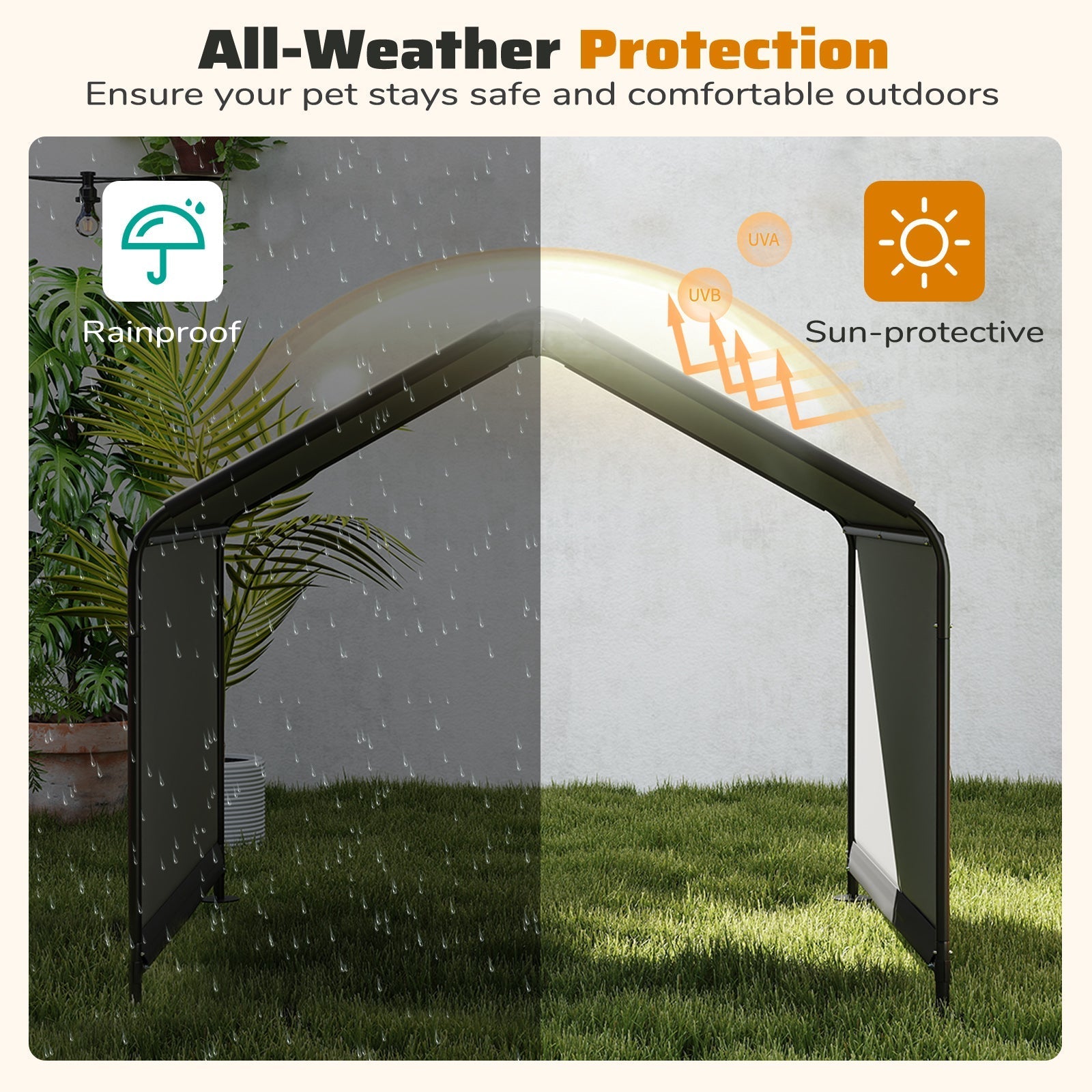 Dog Shade Shelter with Waterproof Roof for Large Medium Small Breeds-Black