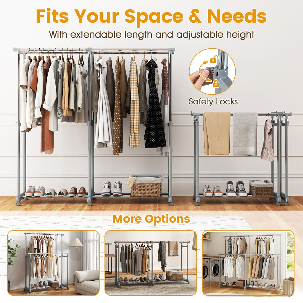 Double Rod Clothes Rack Heavy-Duty Metal Garment Rack