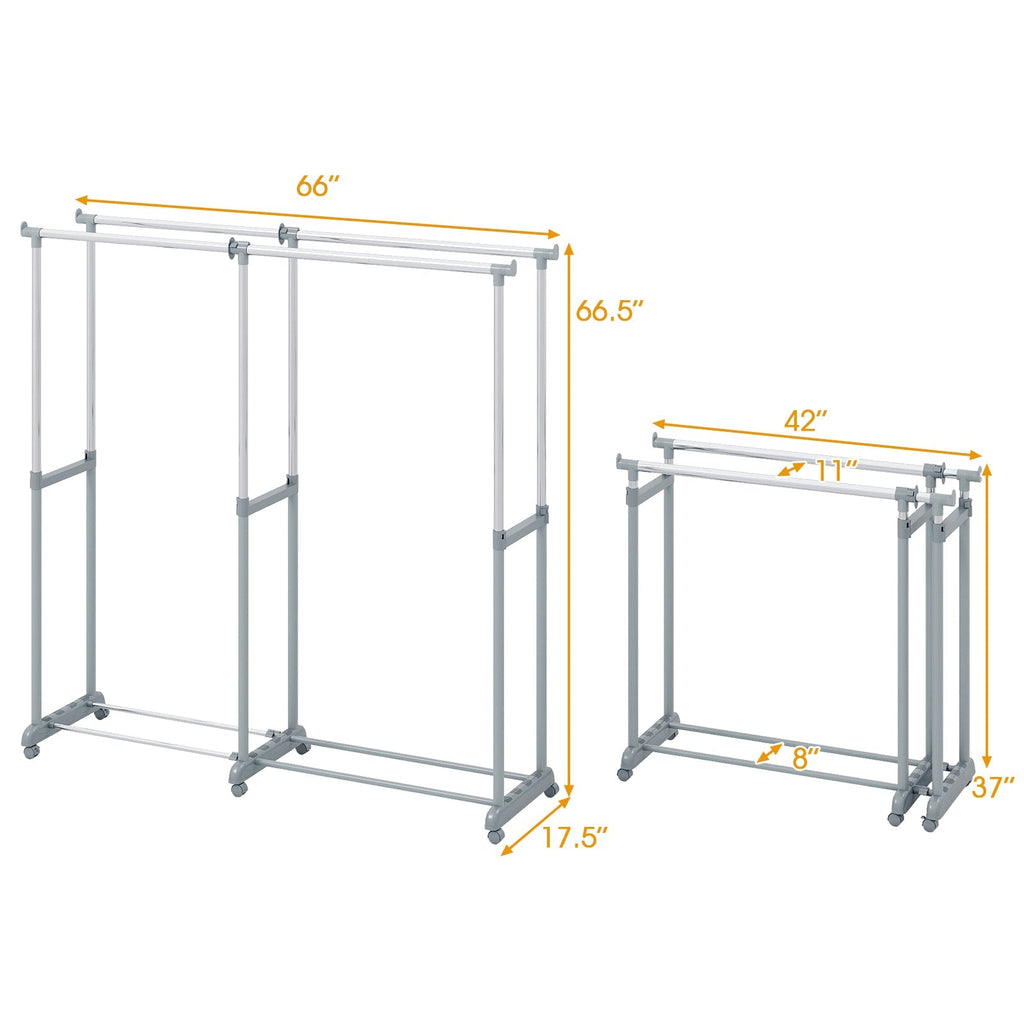 Double Rod Clothes Rack Heavy-Duty Metal Garment Rack