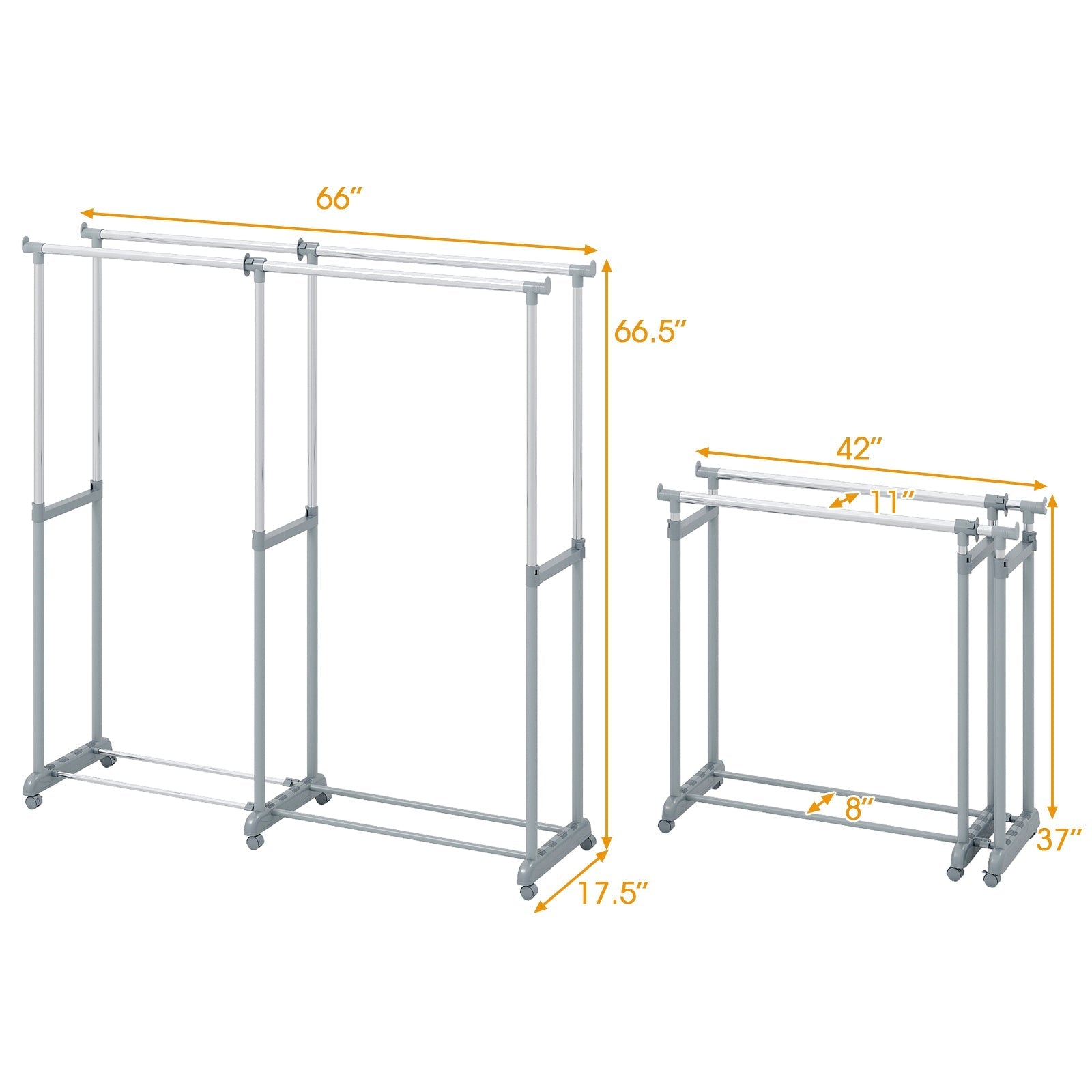 Double Rod Clothes Rack Heavy-Duty Metal Garment Rack