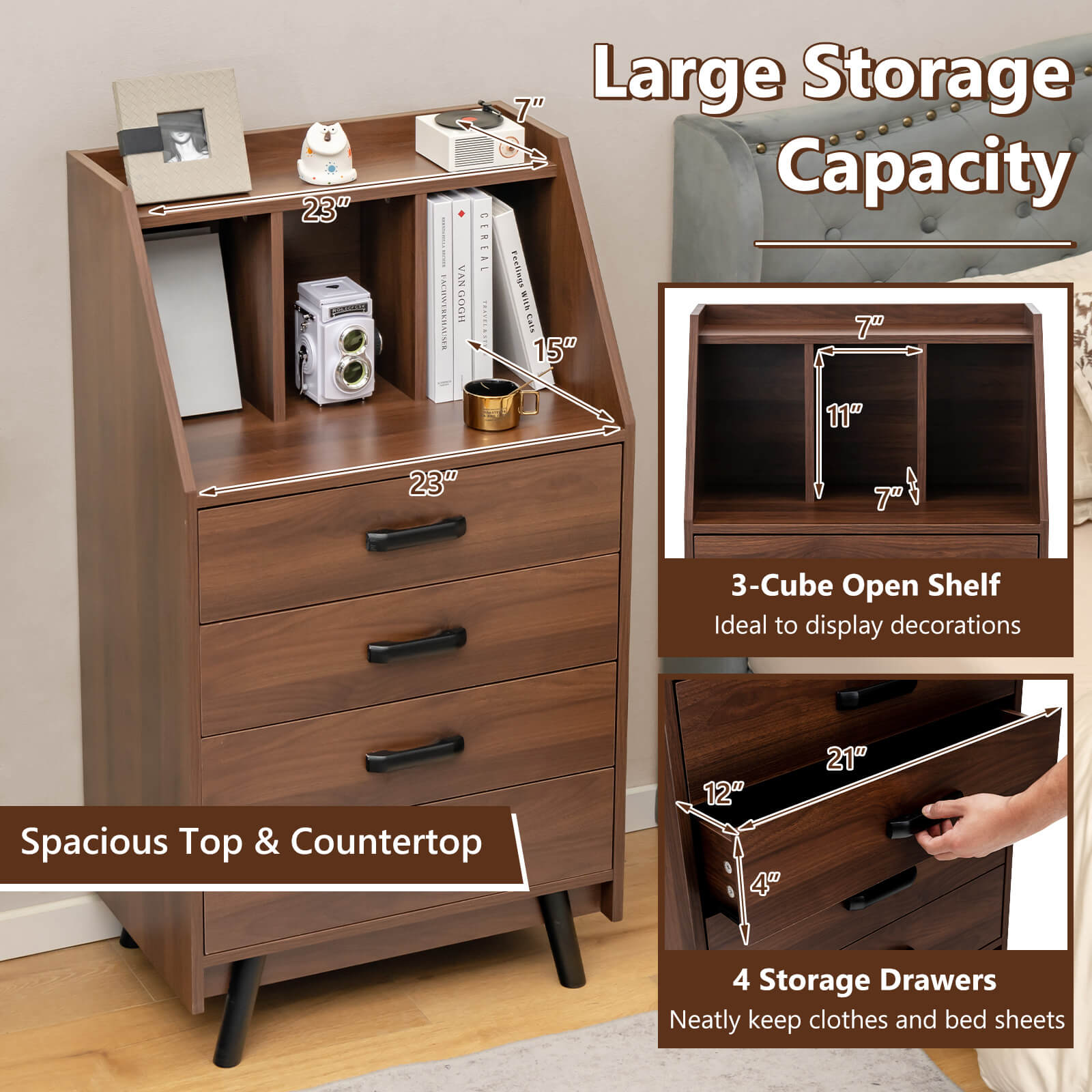 4-Drawer Dresser with 2 Anti-Tipping Kits for Bedroom