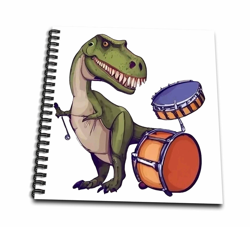 3dRose Cute Funny Colorful T-rex Dinosaur Playing The Drums Music... - Drawing Books (db-385108)